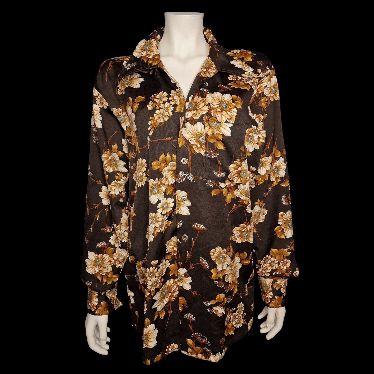 Nostalgische Vintage Bluse Braun mit Blumenmuster braun XL 70er 80er Jahre