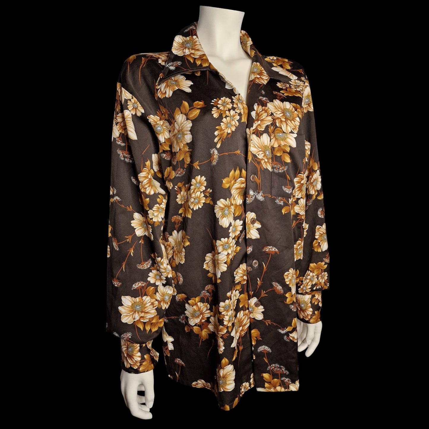 Nostalgische Vintage Bluse Braun mit Blumenmuster braun XL 70er 80er Jahre