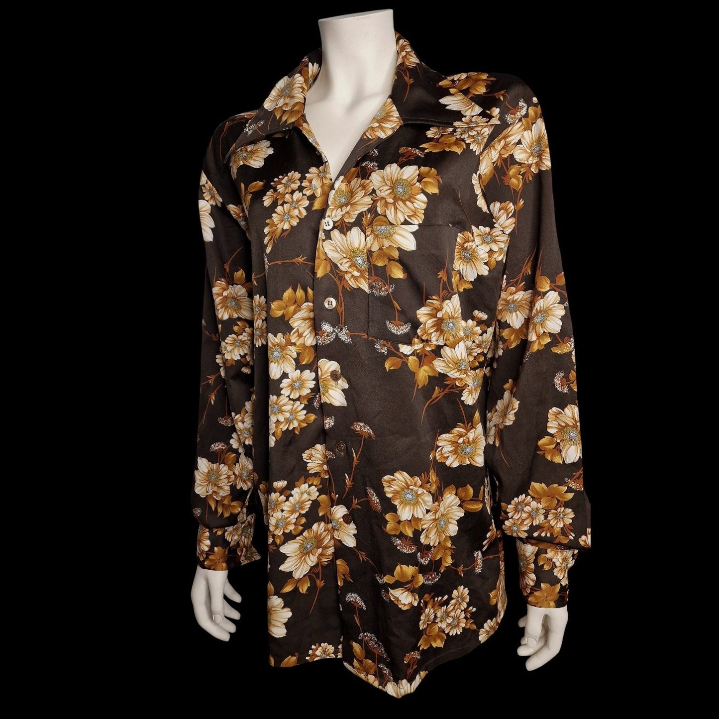 Nostalgische Vintage Bluse Braun mit Blumenmuster braun XL 70er 80er Jahre