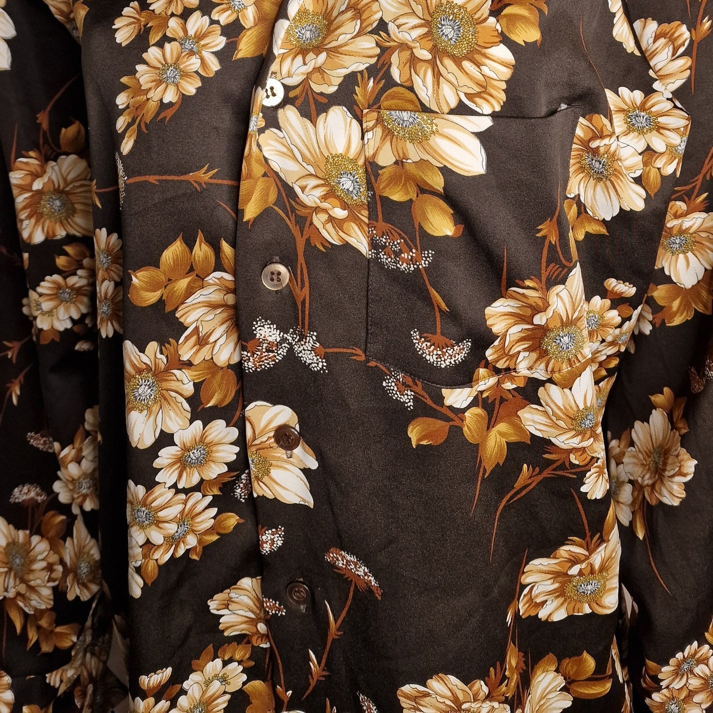 Nostalgische Vintage Bluse Braun mit Blumenmuster braun XL 70er 80er Jahre