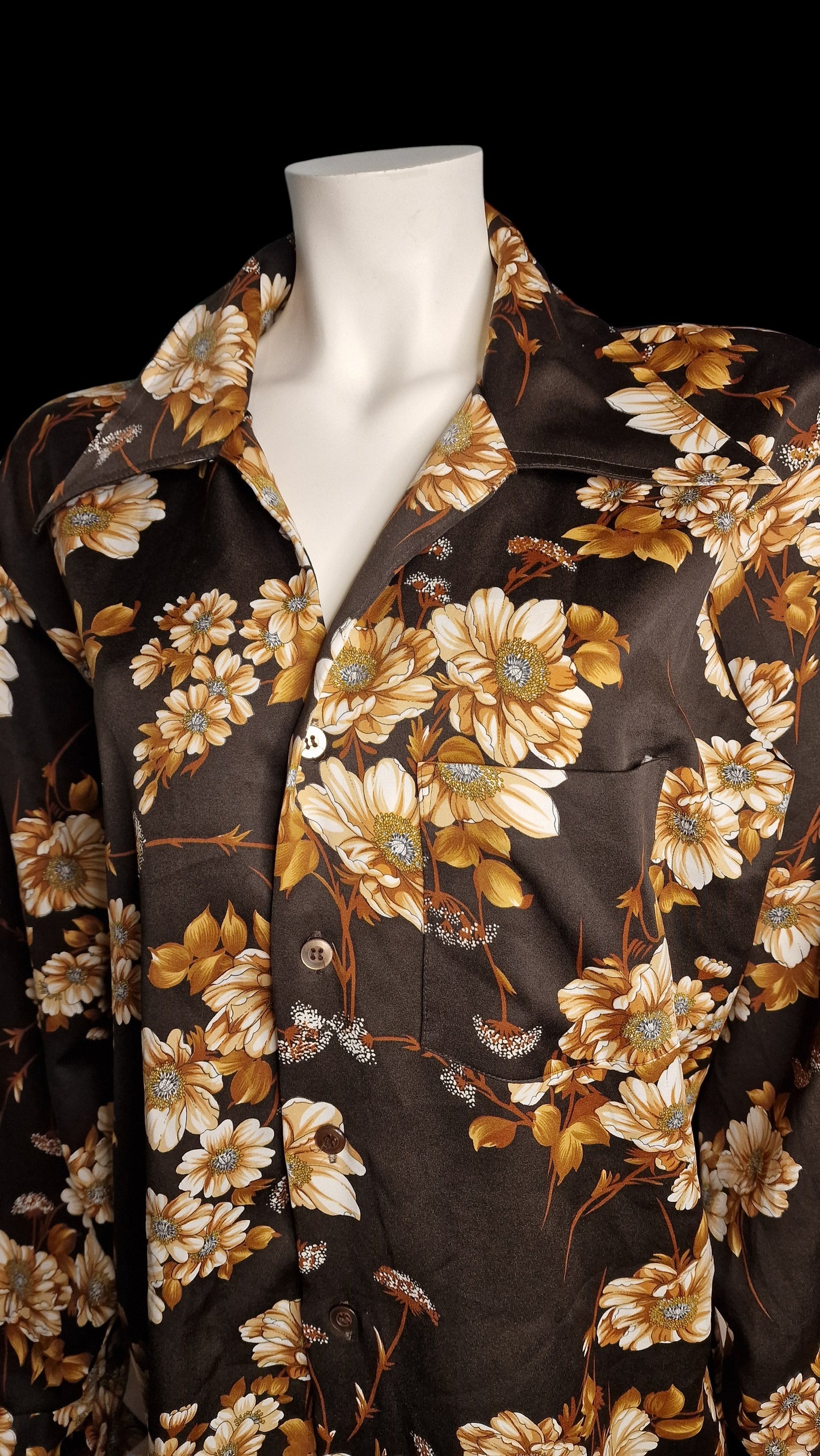 Nostalgische Vintage Bluse Braun mit Blumenmuster braun XL 70er 80er Jahre