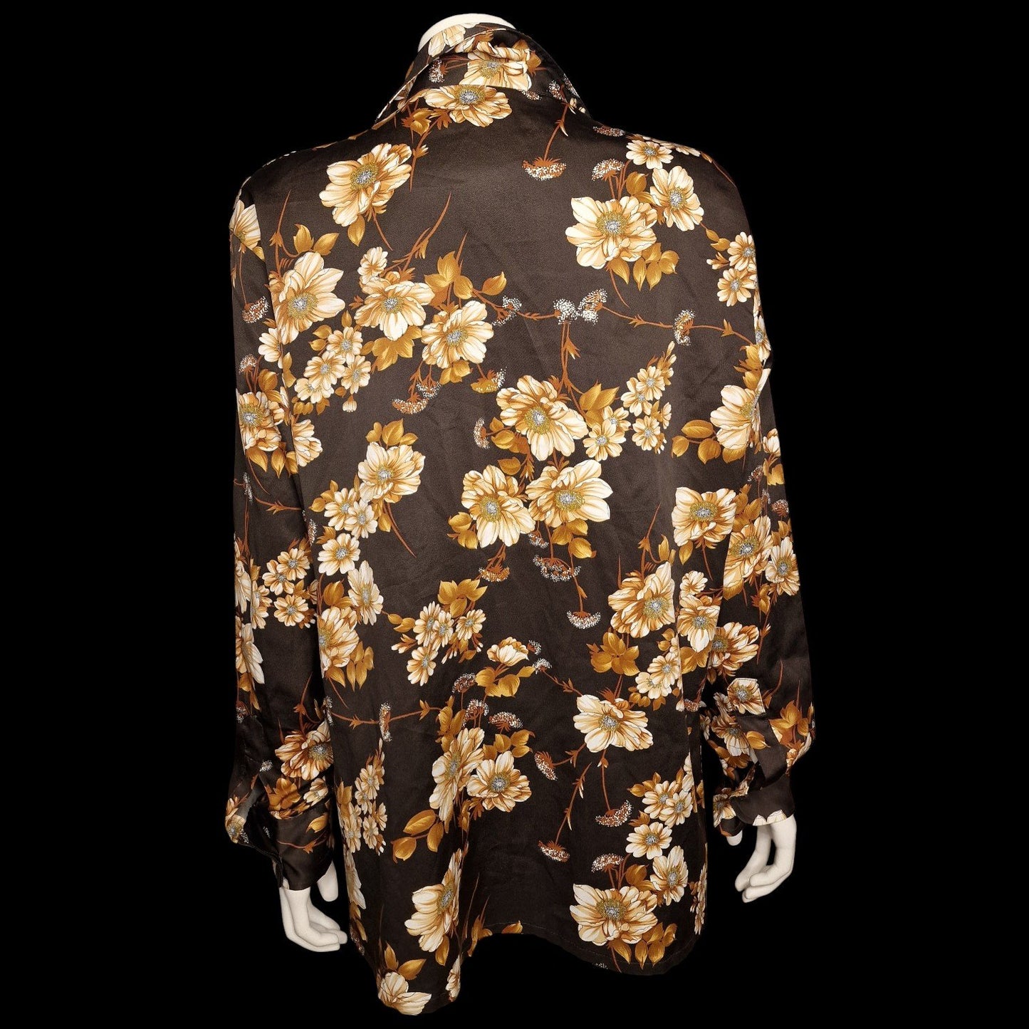 Nostalgische Vintage Bluse Braun mit Blumenmuster braun XL 70er 80er Jahre