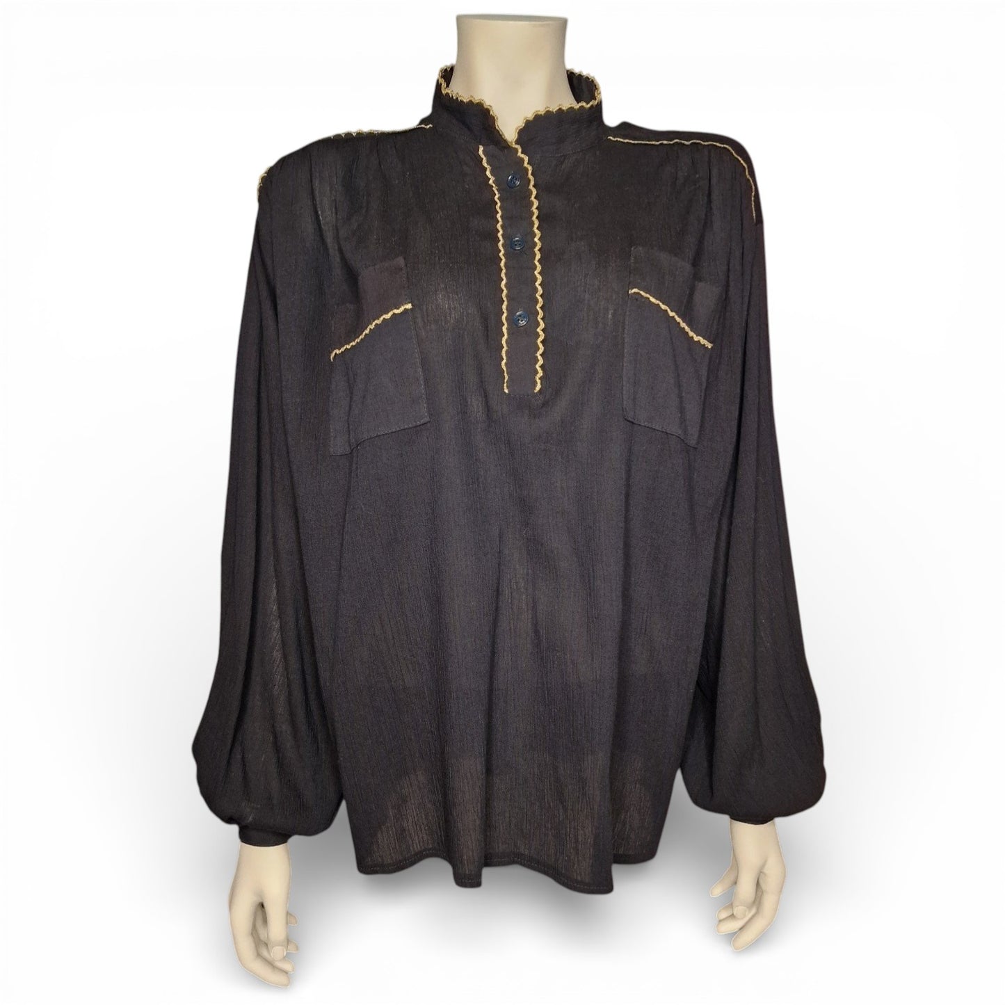 Vintage Bluse mit Goldborte L/XL 80er barock