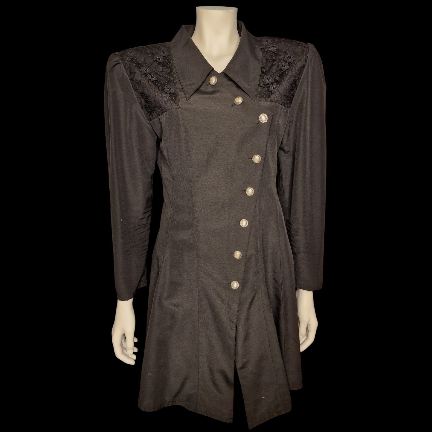 Vintgae 80er Edler Gothic-Gehrock mit Korsett-Schnürung & Spitzen-Details M