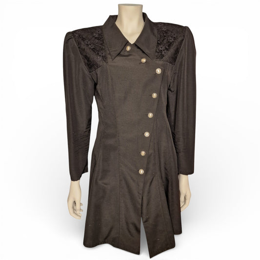 Vintgae 80er Edler Gothic-Gehrock mit Korsett-Schnürung & Spitzen-Details M