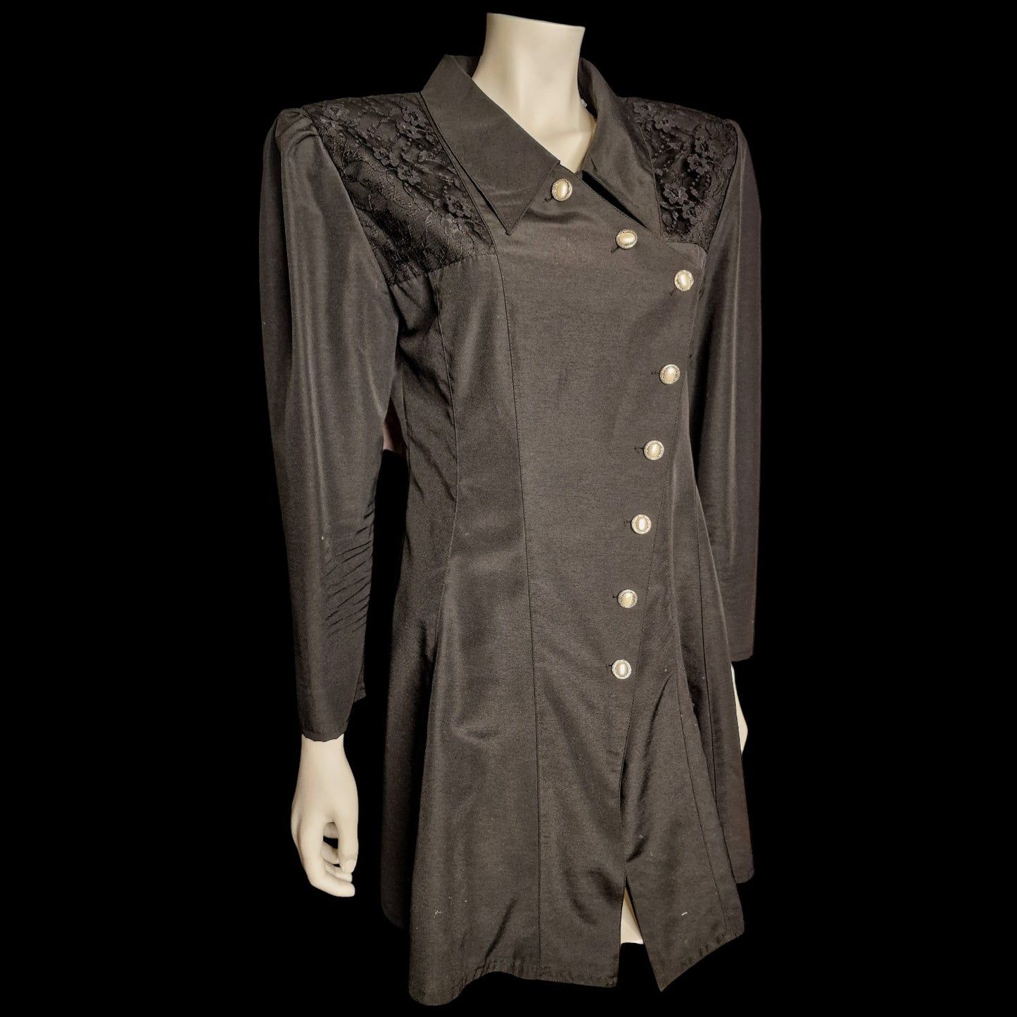 Vintgae 80er Edler Gothic-Gehrock mit Korsett-Schnürung & Spitzen-Details M