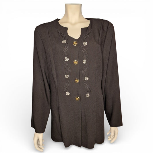 Vintage Blazer-Tunika mit Stickerei und Zierknöpfen 80s/90s in schwarz L