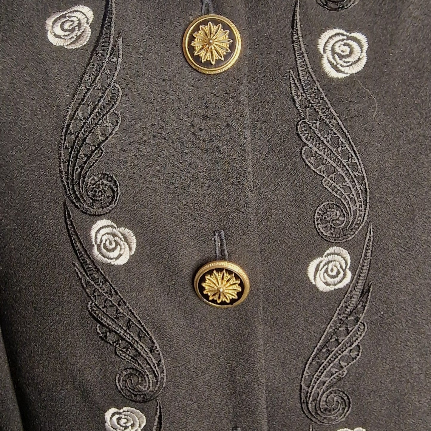 Vintage Blazer-Tunika mit Stickerei und Zierknöpfen 80s/90s in schwarz L