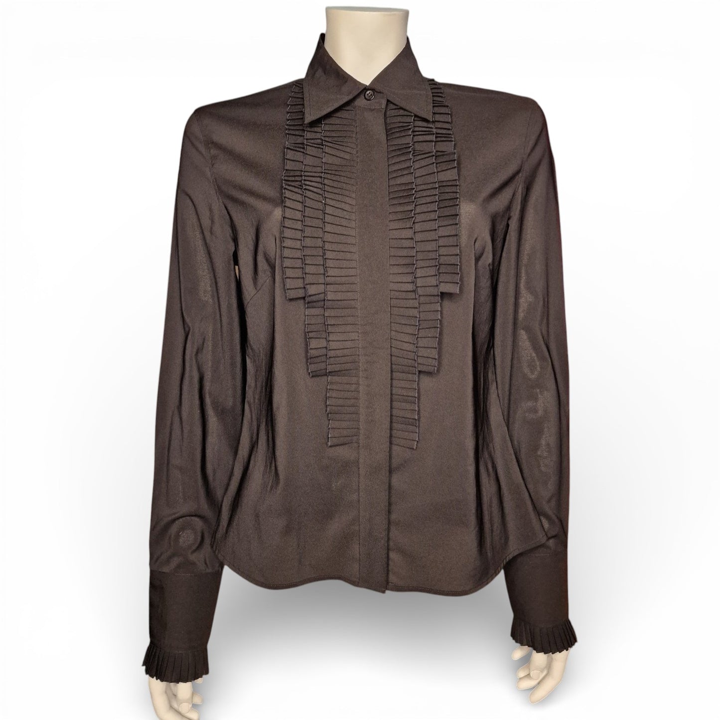 Dandy Damen Rüschenbluse Vintage Bluse mit Plissee-Rüschen S7M