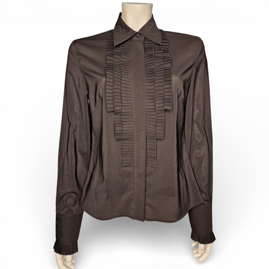 Dandy Damen Rüschenbluse Vintage Bluse mit Plissee-Rüschen S7M