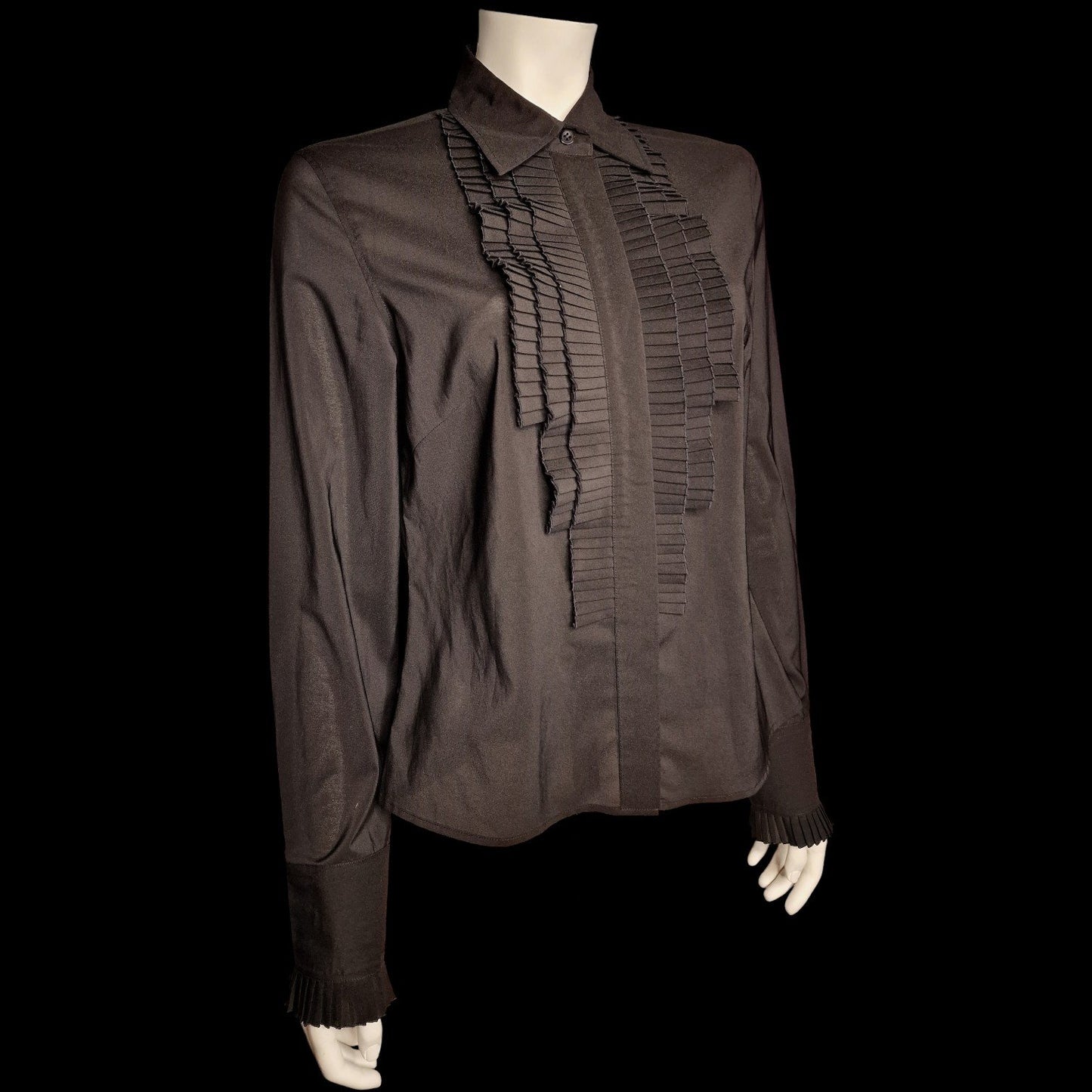 Dandy Damen Rüschenbluse Vintage Bluse mit Plissee-Rüschen S7M