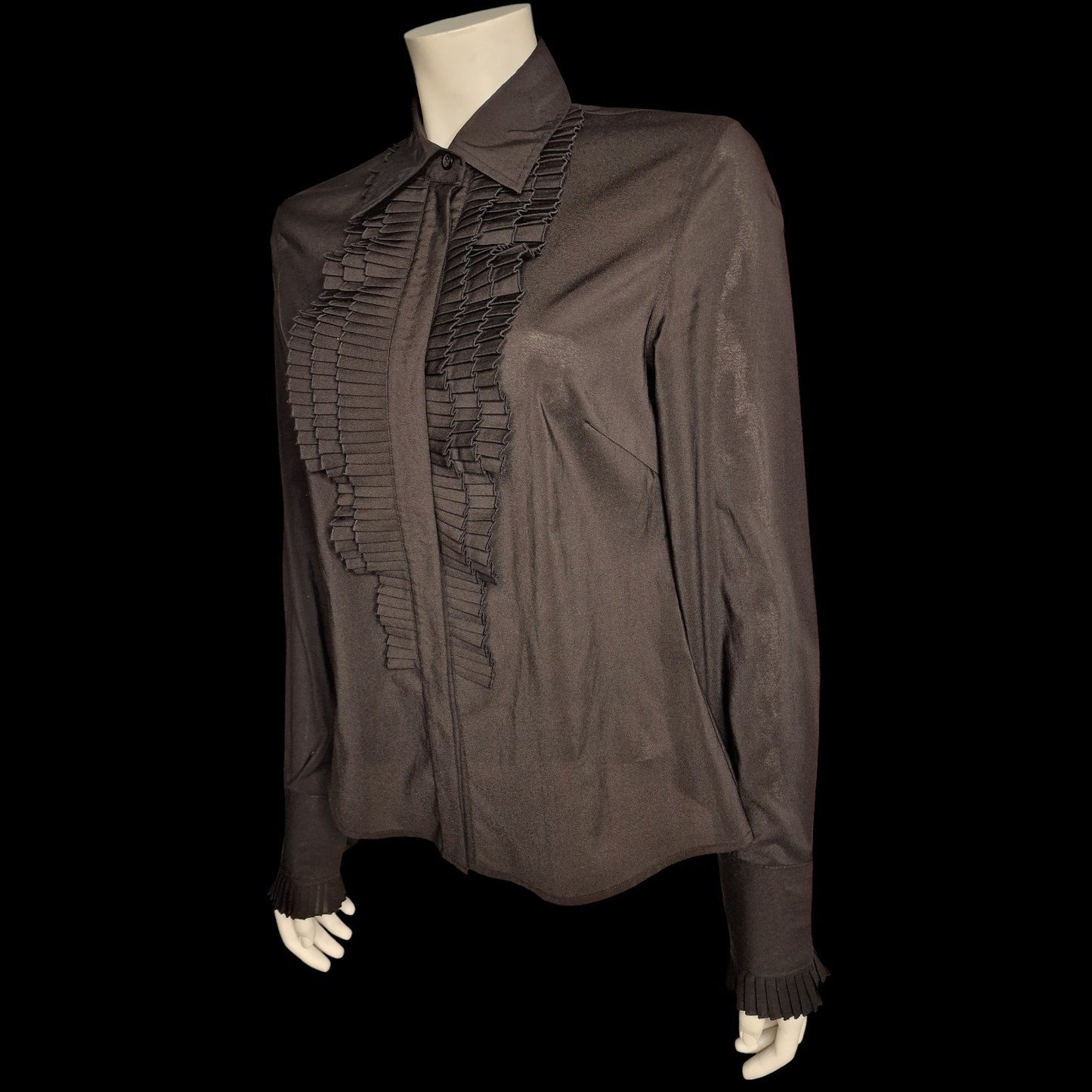 Dandy Damen Rüschenbluse Vintage Bluse mit Plissee-Rüschen S7M