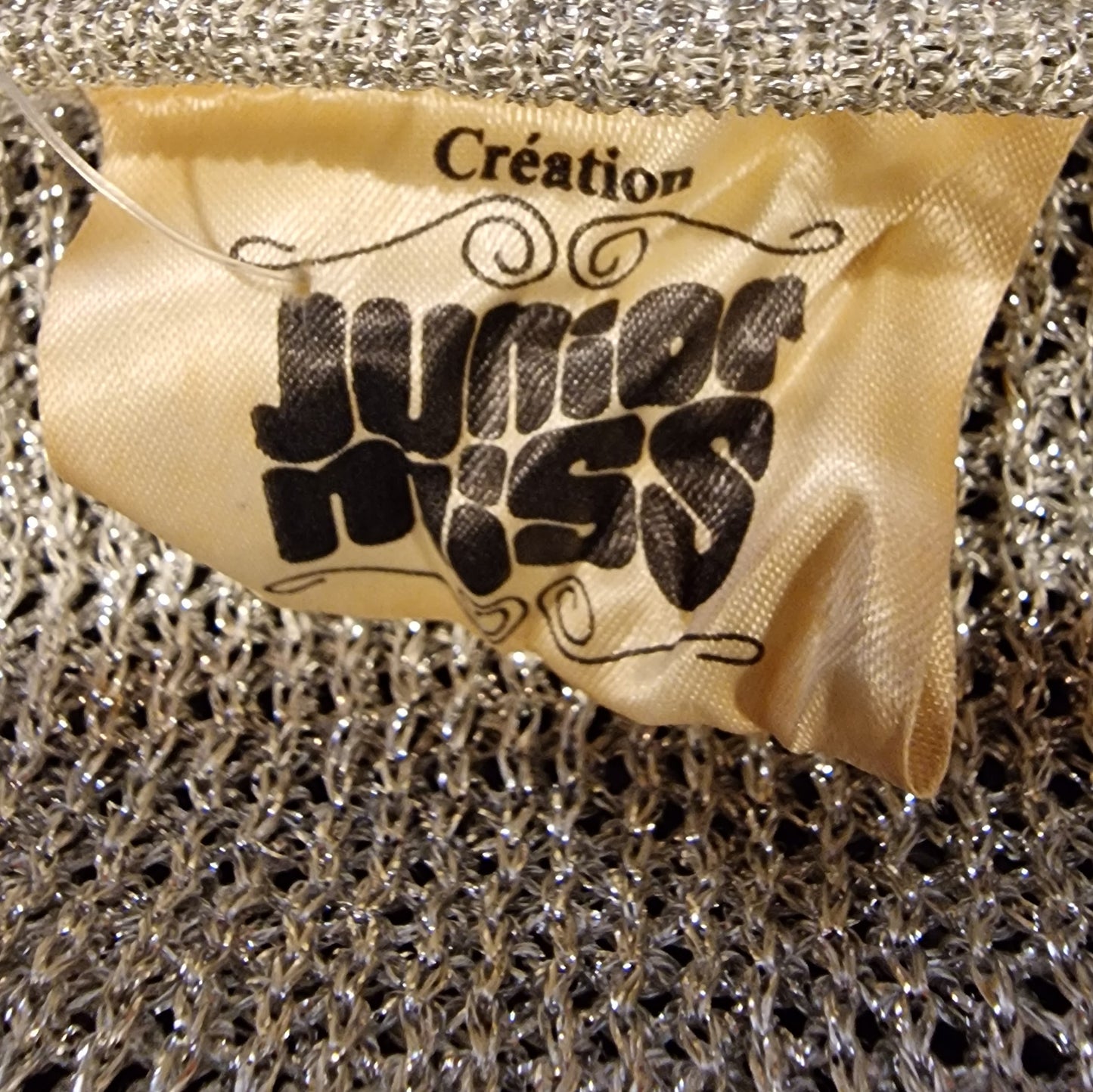 True Vintage 70er Lurex-Pullover  Bluse "Junior Miss" mit Wickeloptik M in silber