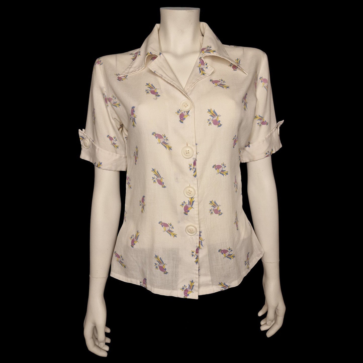 🌸 Charmante 70er Vintage-Bluse mit buntem Floral-Print & Reverskragen 🌸