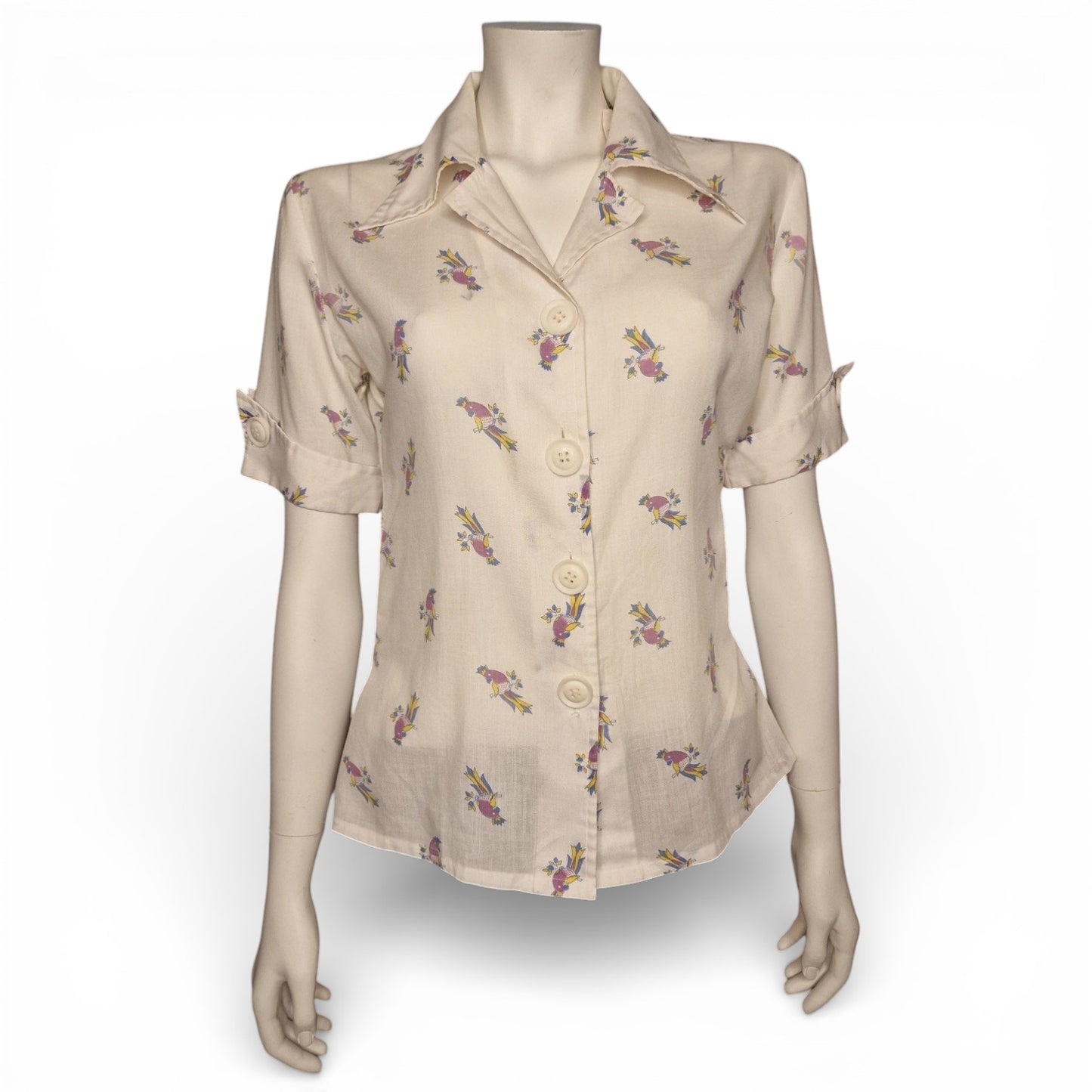 🌸 Charmante 70er Vintage-Bluse mit buntem Floral-Print & Reverskragen 🌸