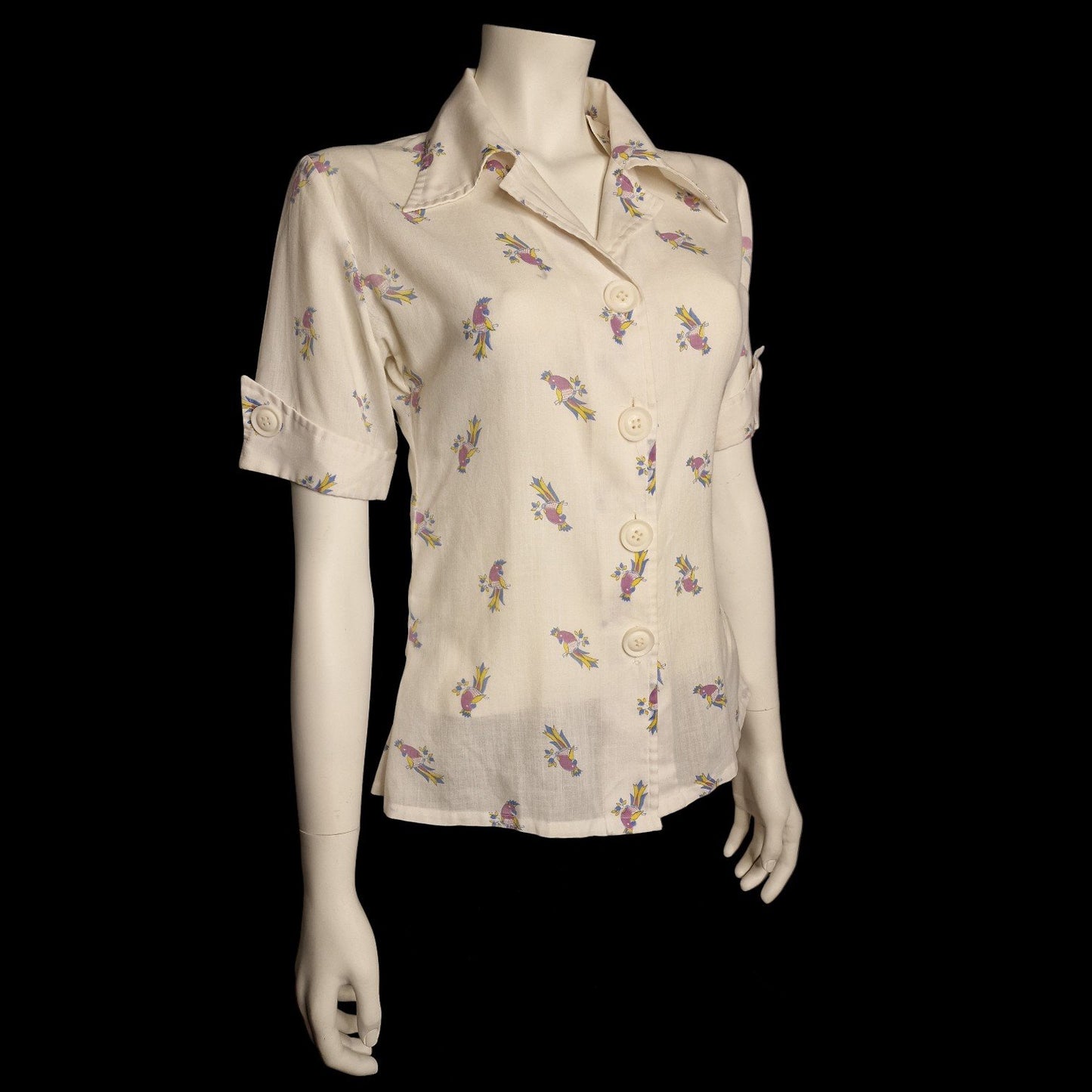 🌸 Charmante 70er Vintage-Bluse mit buntem Floral-Print & Reverskragen 🌸
