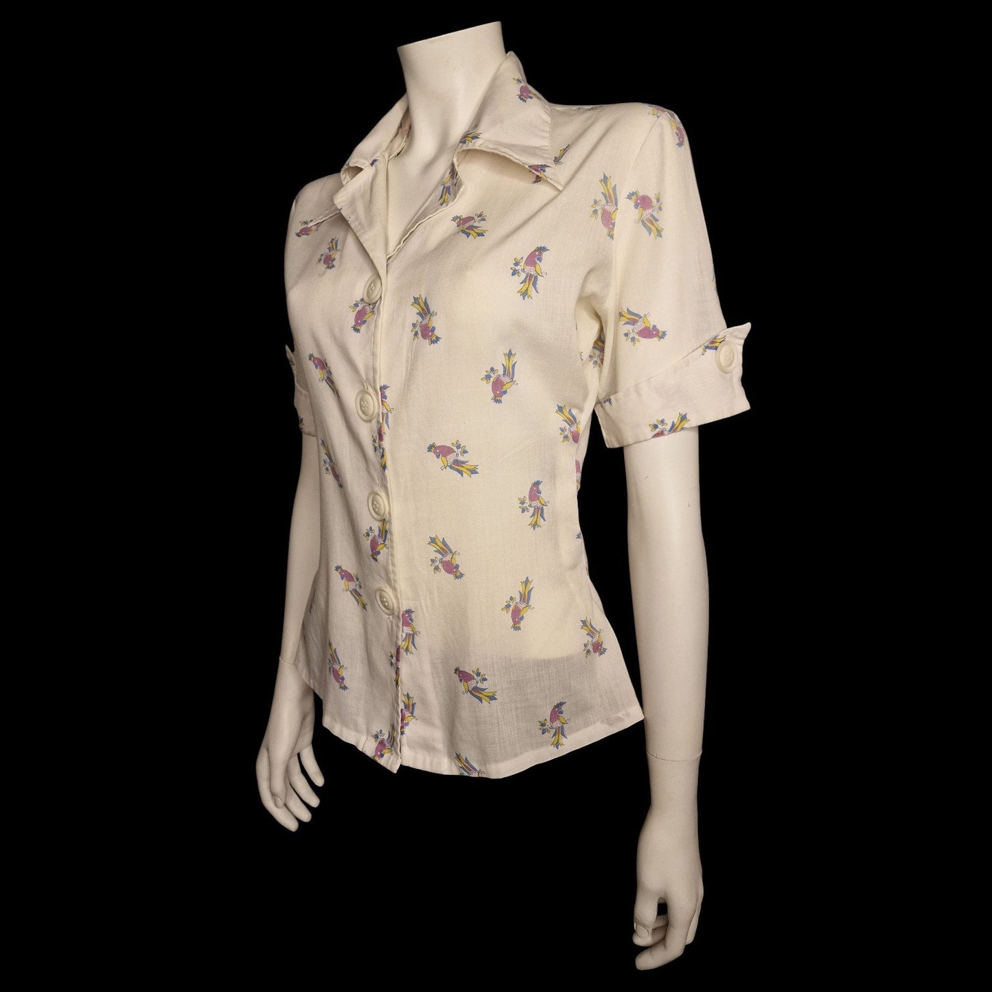 🌸 Charmante 70er Vintage-Bluse mit buntem Floral-Print & Reverskragen 🌸