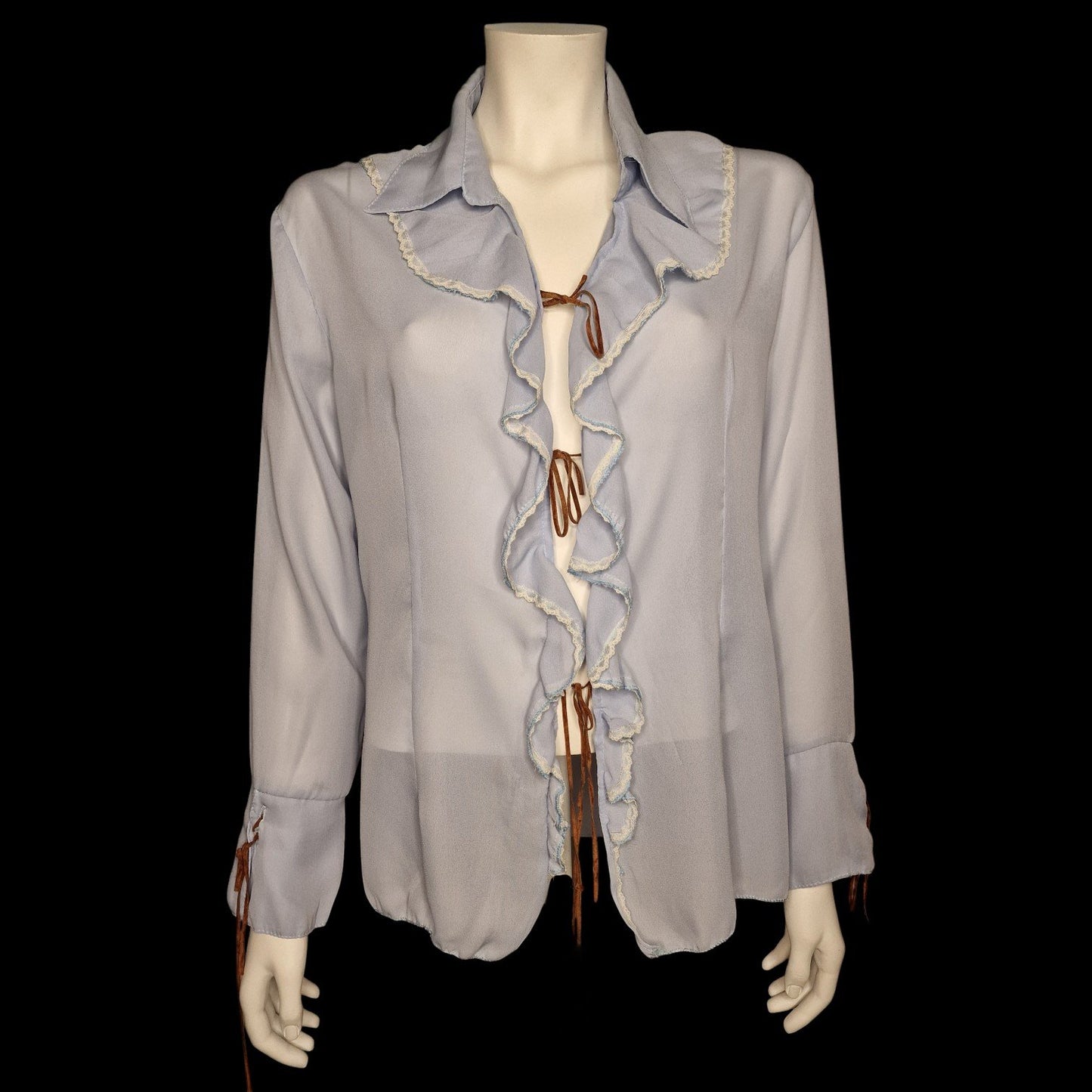 🦋 Vintage 90er Jahre Rüschenbluse – Chiffon Poeten-Stil hellblau romantisch 🦋