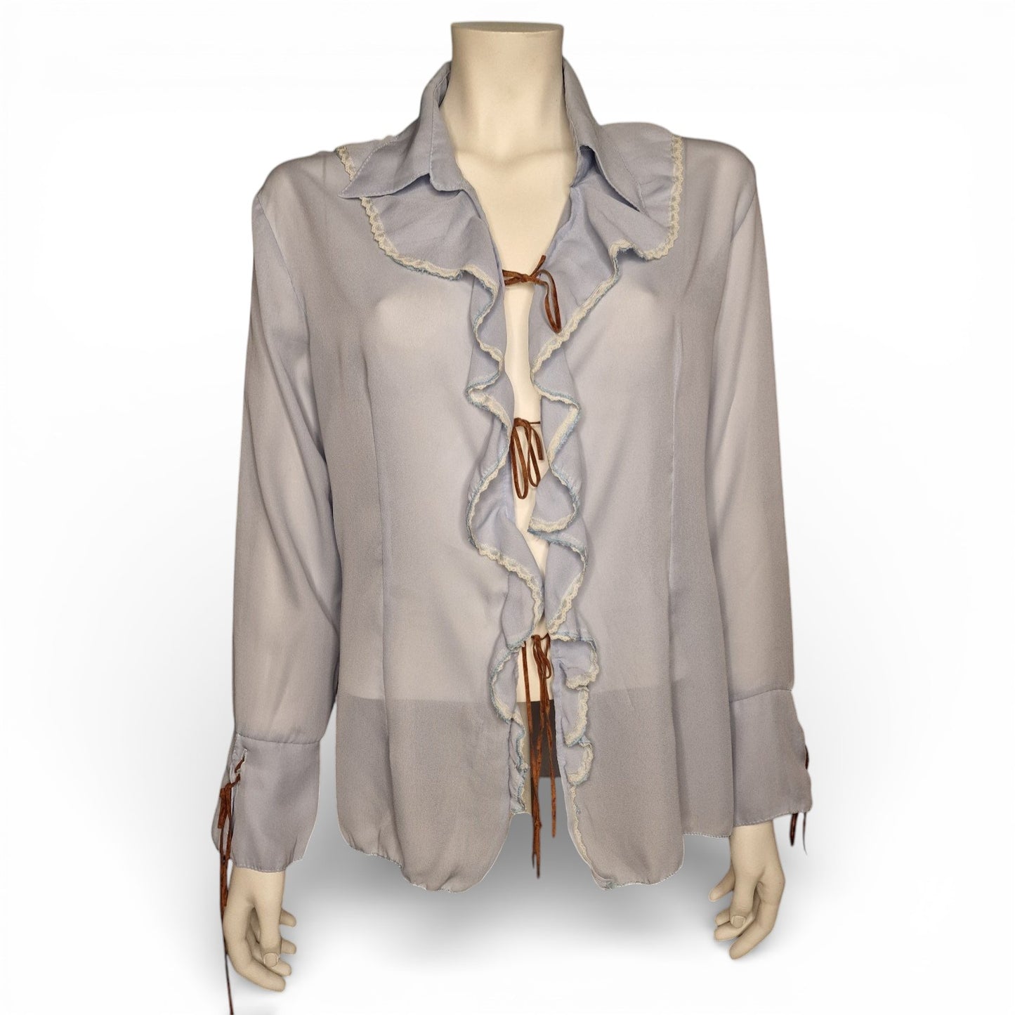 🦋 Vintage 90er Jahre Rüschenbluse – Chiffon Poeten-Stil hellblau romantisch 🦋