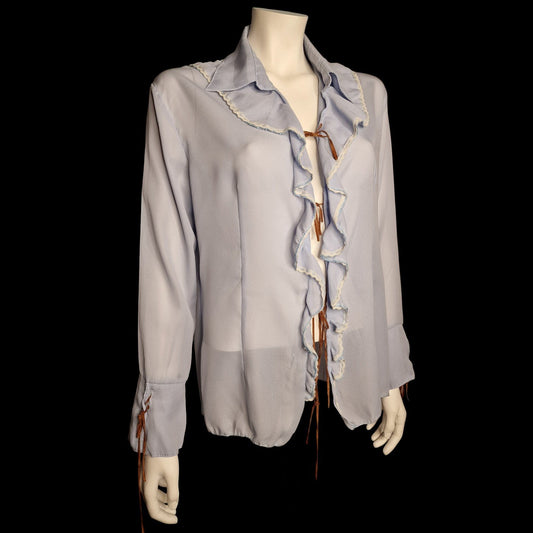 🦋 Vintage 90er Jahre Rüschenbluse – Chiffon Poeten-Stil hellblau romantisch 🦋