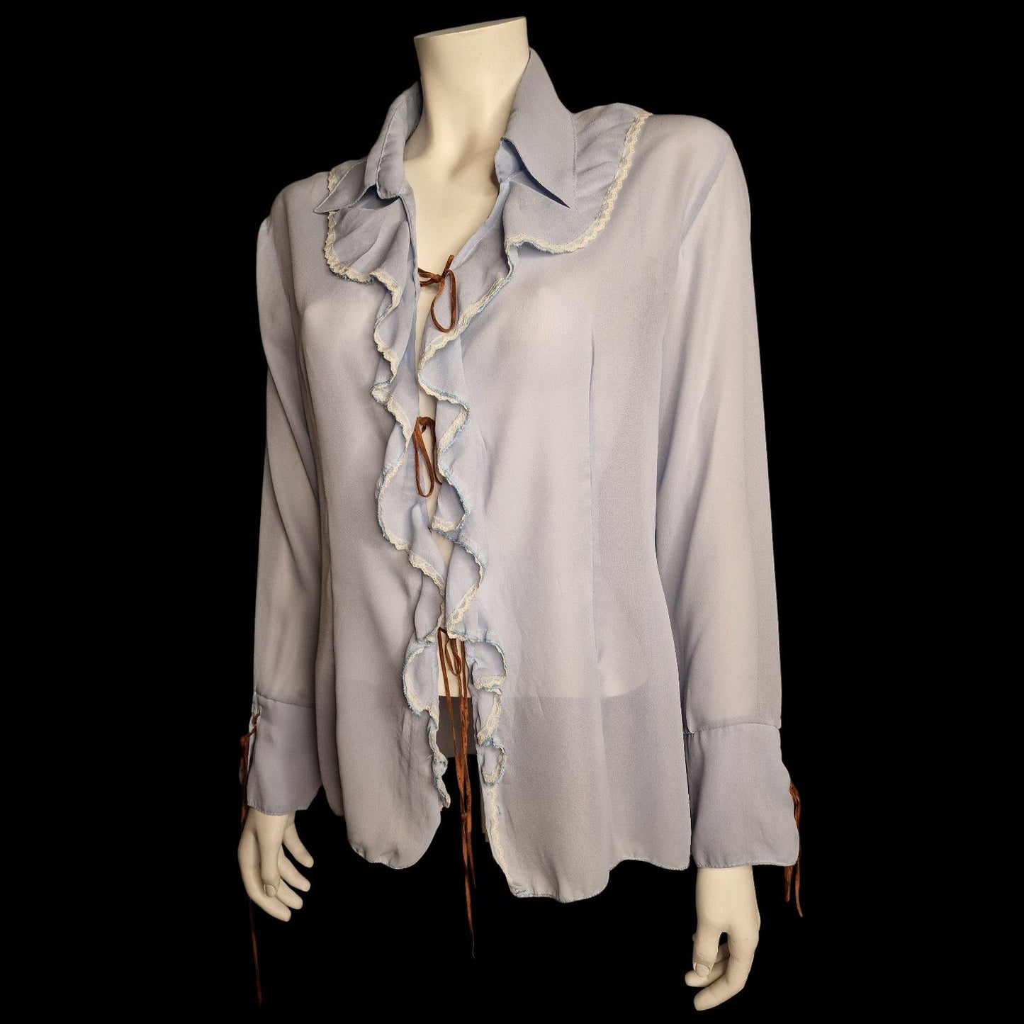 🦋 Vintage 90er Jahre Rüschenbluse – Chiffon Poeten-Stil hellblau romantisch 🦋
