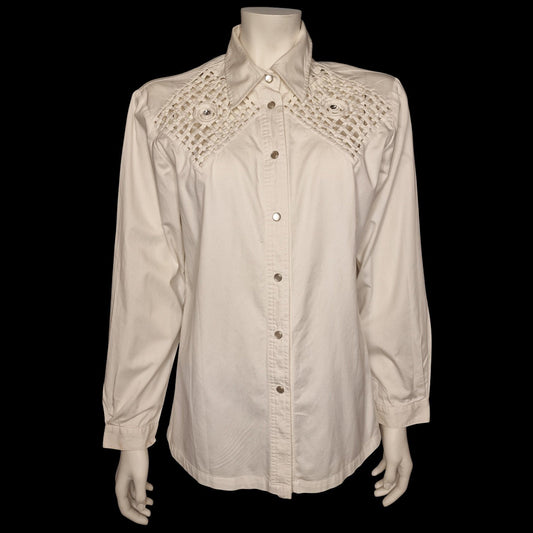 🌿 80er True Vintage Leinen-Longshirt mit romantischer Lochstickerei M 🌿