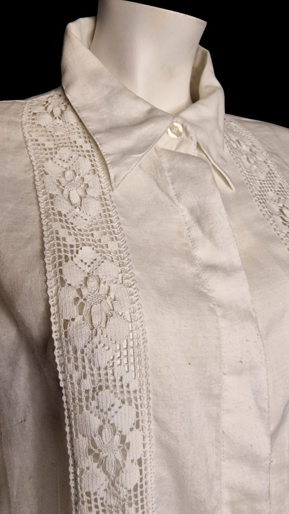 🌿 Leinen-Longshirt mit romantischen Spitzen-Einsätzen Gr. L 100 % Leinen🌿
