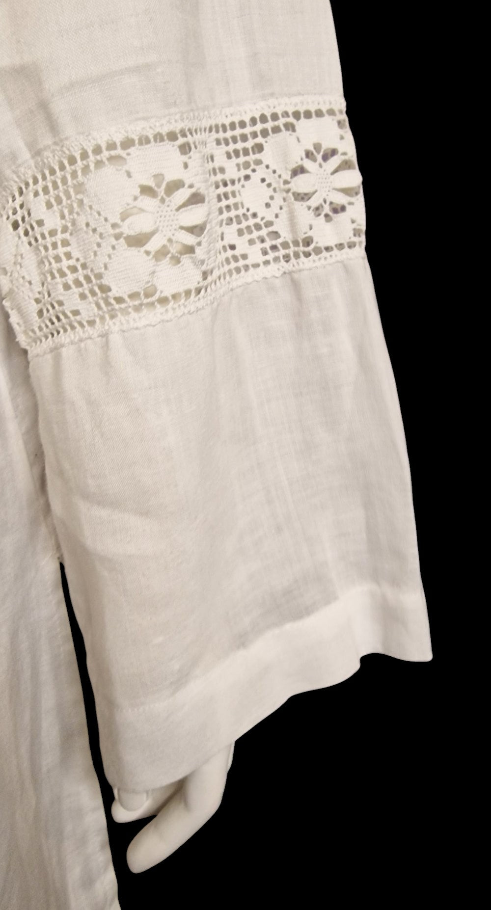 🌿 Leinen-Longshirt mit romantischen Spitzen-Einsätzen Gr. L 100 % Leinen🌿