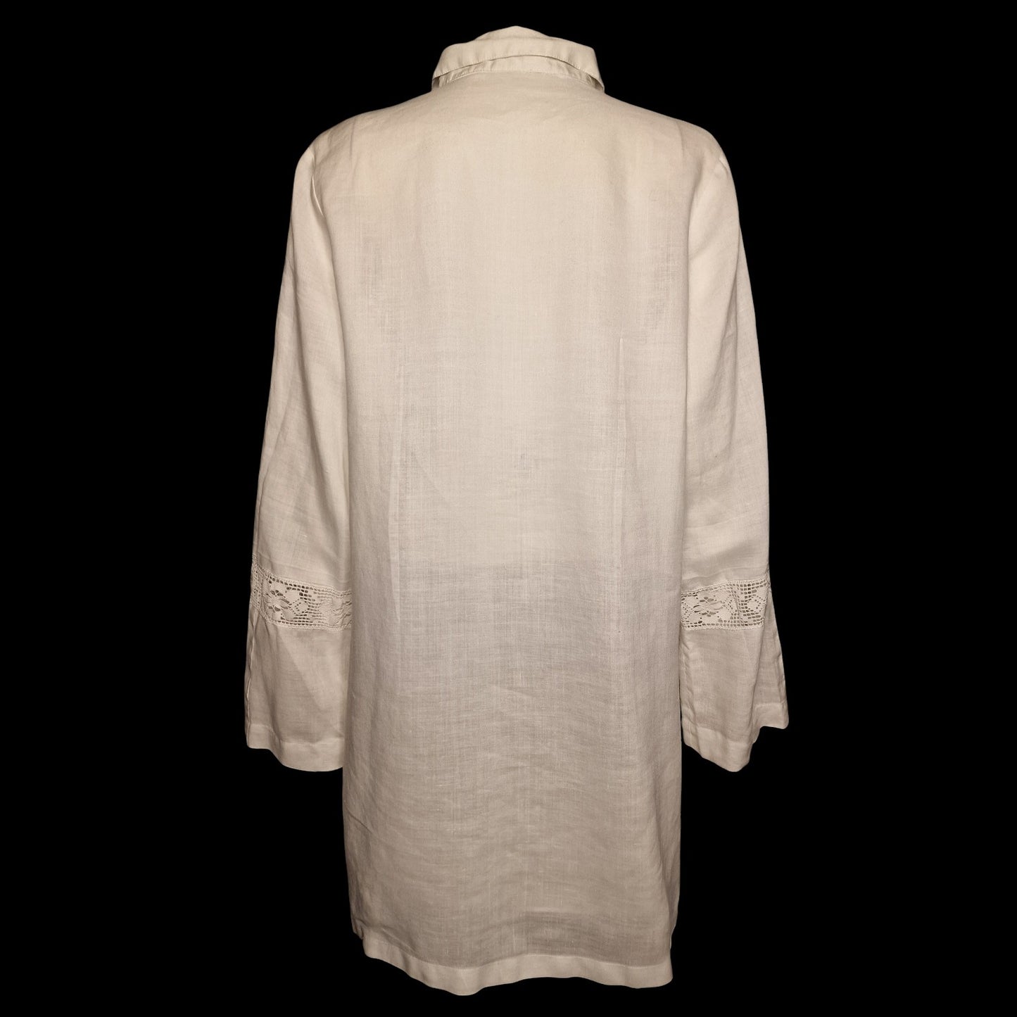 🌿 Leinen-Longshirt mit romantischen Spitzen-Einsätzen Gr. L 100 % Leinen🌿