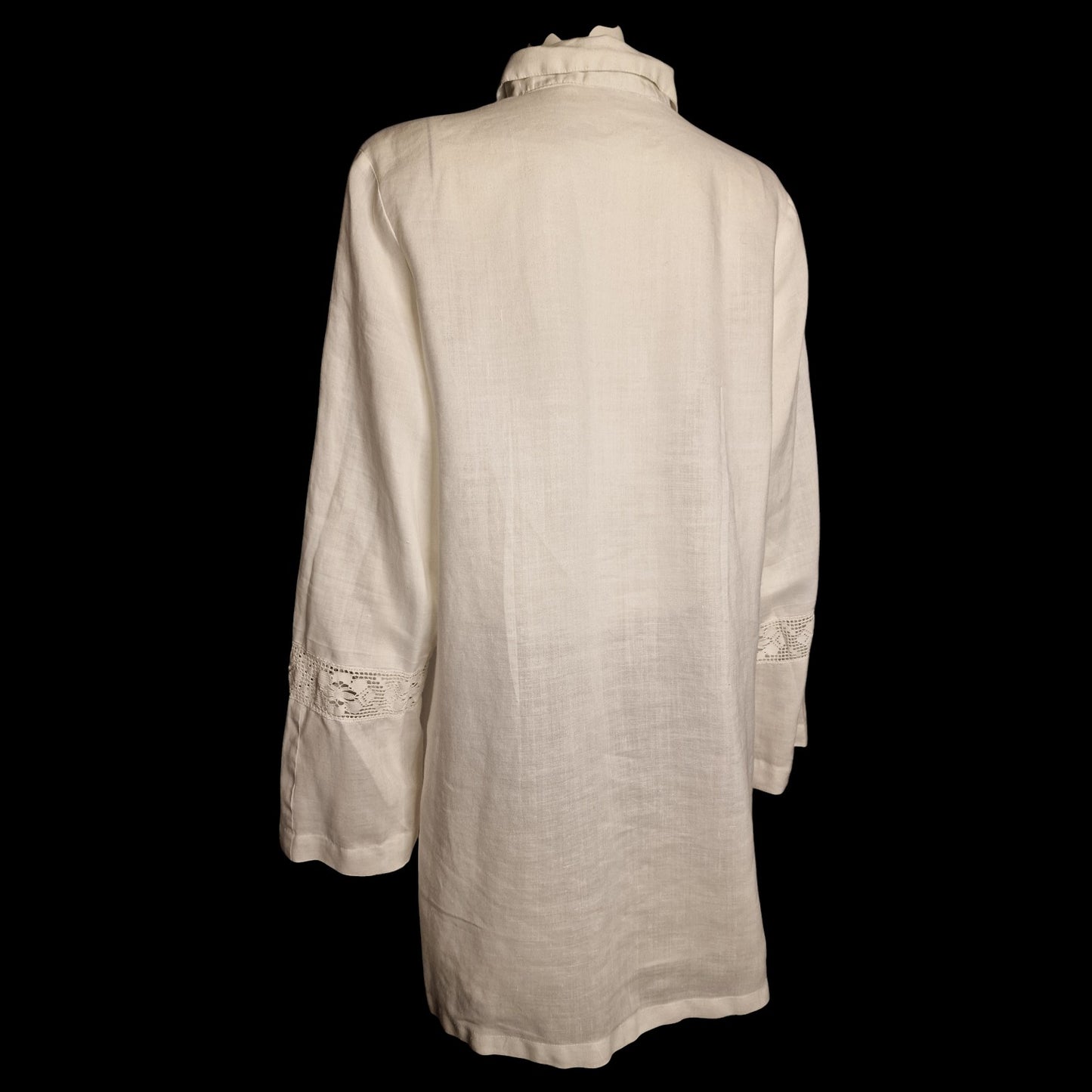 🌿 Leinen-Longshirt mit romantischen Spitzen-Einsätzen Gr. L 100 % Leinen🌿