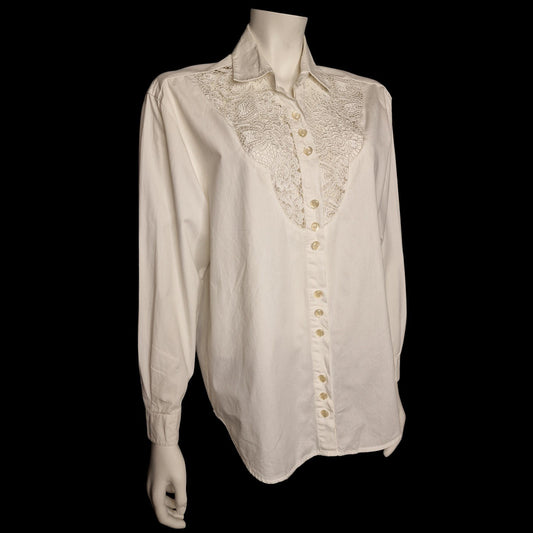✨ Vintage-Schatz von Andrea Mare Nostalgische Bluse mit Spitze weiß M ✨