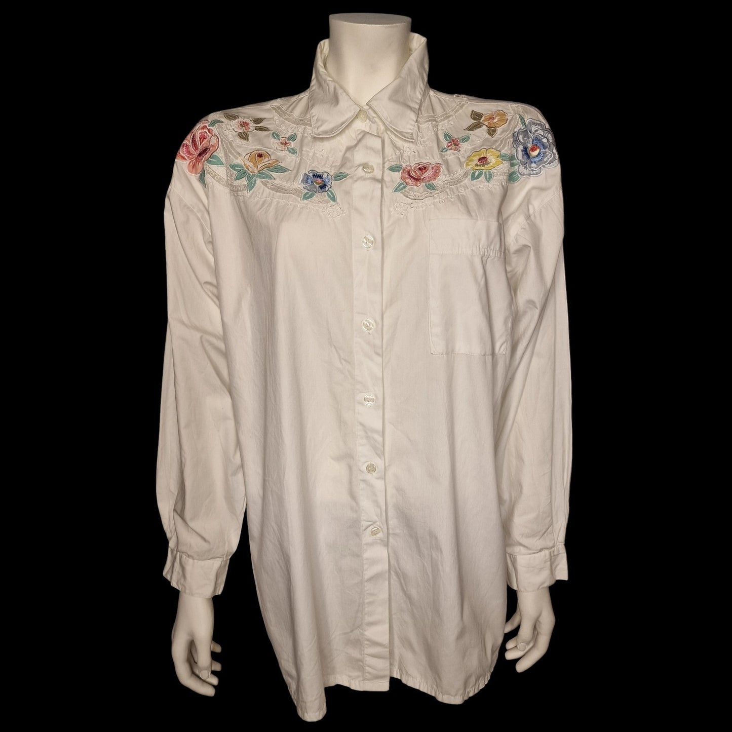 🌸 Nostalgische aufwendig bestickte Bluse von Together 90er Jahre in weiß L 🌸