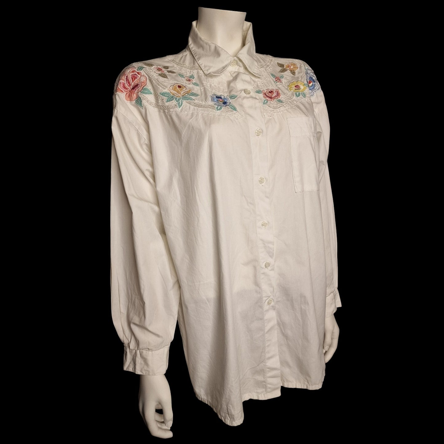 🌸 Nostalgische aufwendig bestickte Bluse von Together 90er Jahre in weiß L 🌸