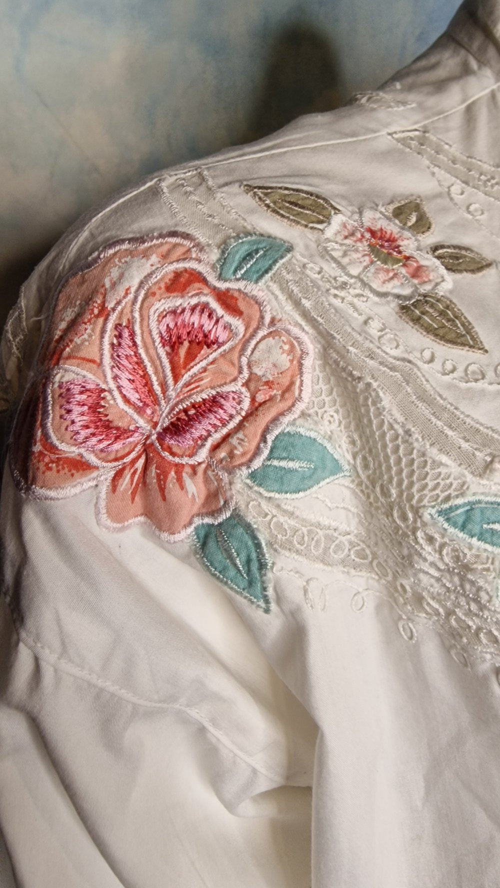 🌸 Nostalgische aufwendig bestickte Bluse von Together 90er Jahre in weiß L 🌸
