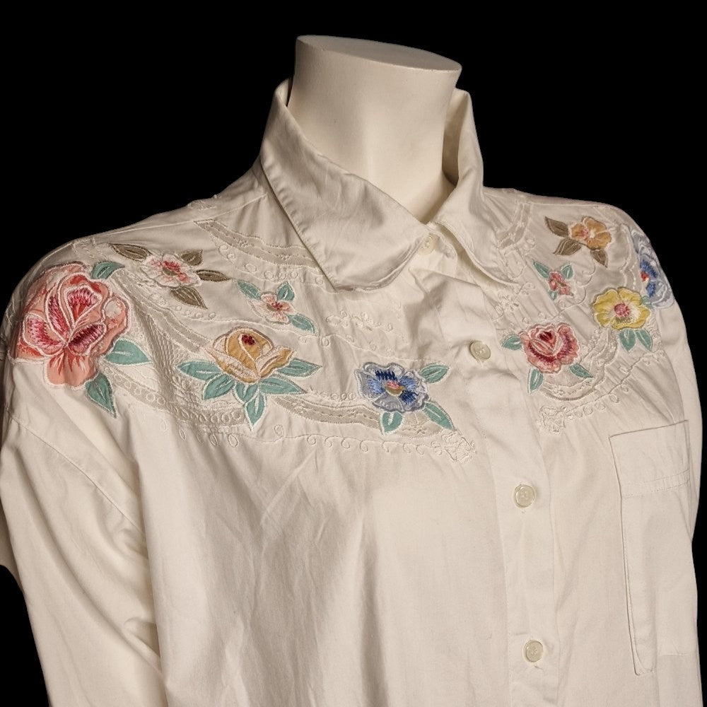 🌸 Nostalgische aufwendig bestickte Bluse von Together 90er Jahre in weiß L 🌸