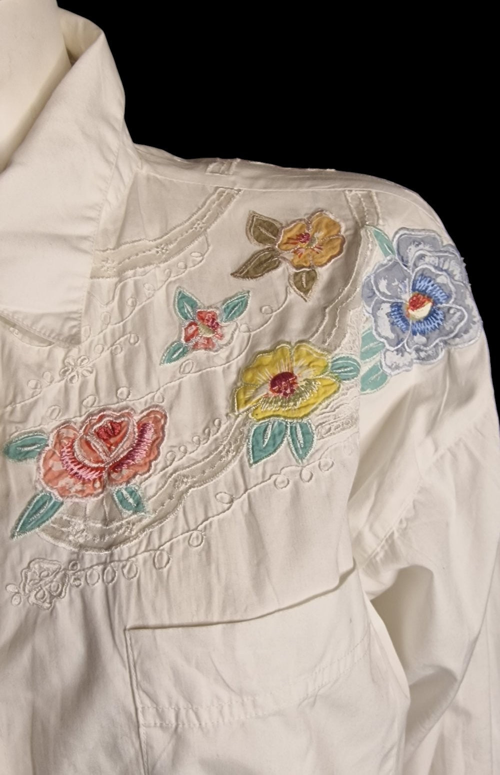 🌸 Nostalgische aufwendig bestickte Bluse von Together 90er Jahre in weiß L 🌸