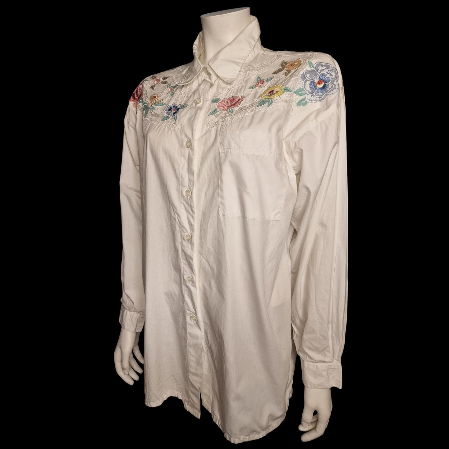 🌸 Nostalgische aufwendig bestickte Bluse von Together 90er Jahre in weiß L 🌸