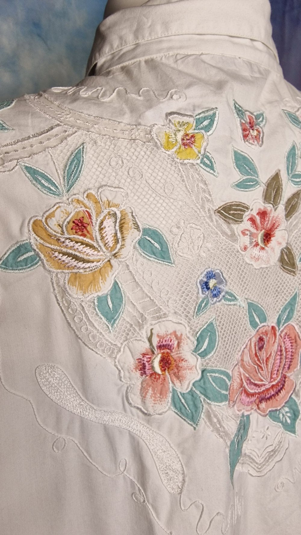 🌸 Nostalgische aufwendig bestickte Bluse von Together 90er Jahre in weiß L 🌸
