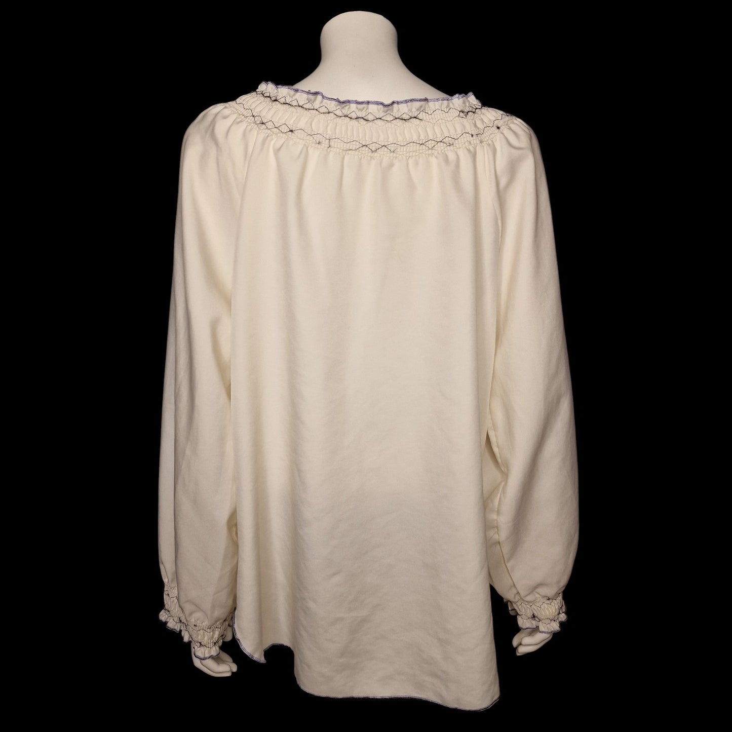 🌿 Vintage Folklore-Bluse mit violetter Rosen-Stickerei Gr. XL Cremeweiß🌿