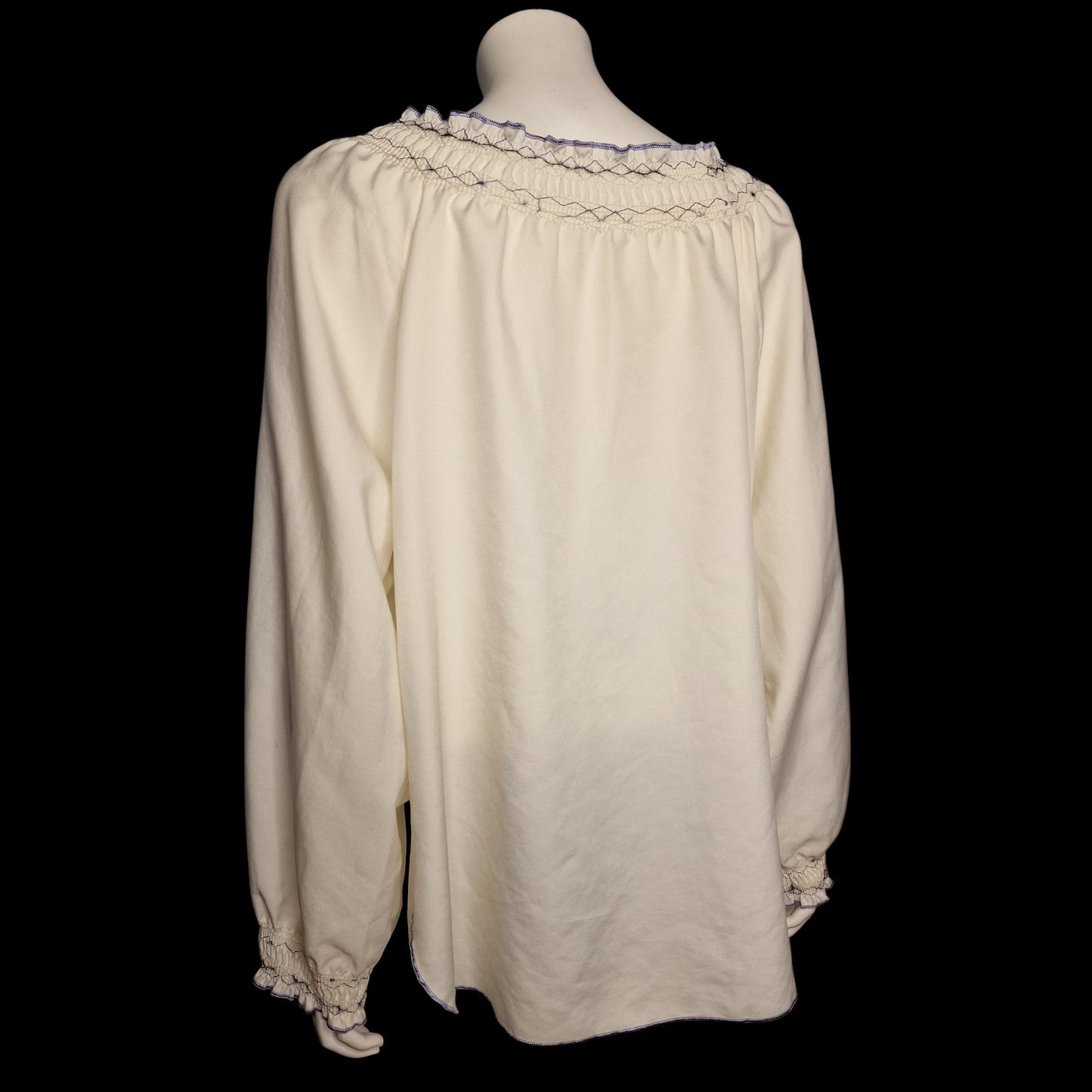 🌿 Vintage Folklore-Bluse mit violetter Rosen-Stickerei Gr. XL Cremeweiß🌿