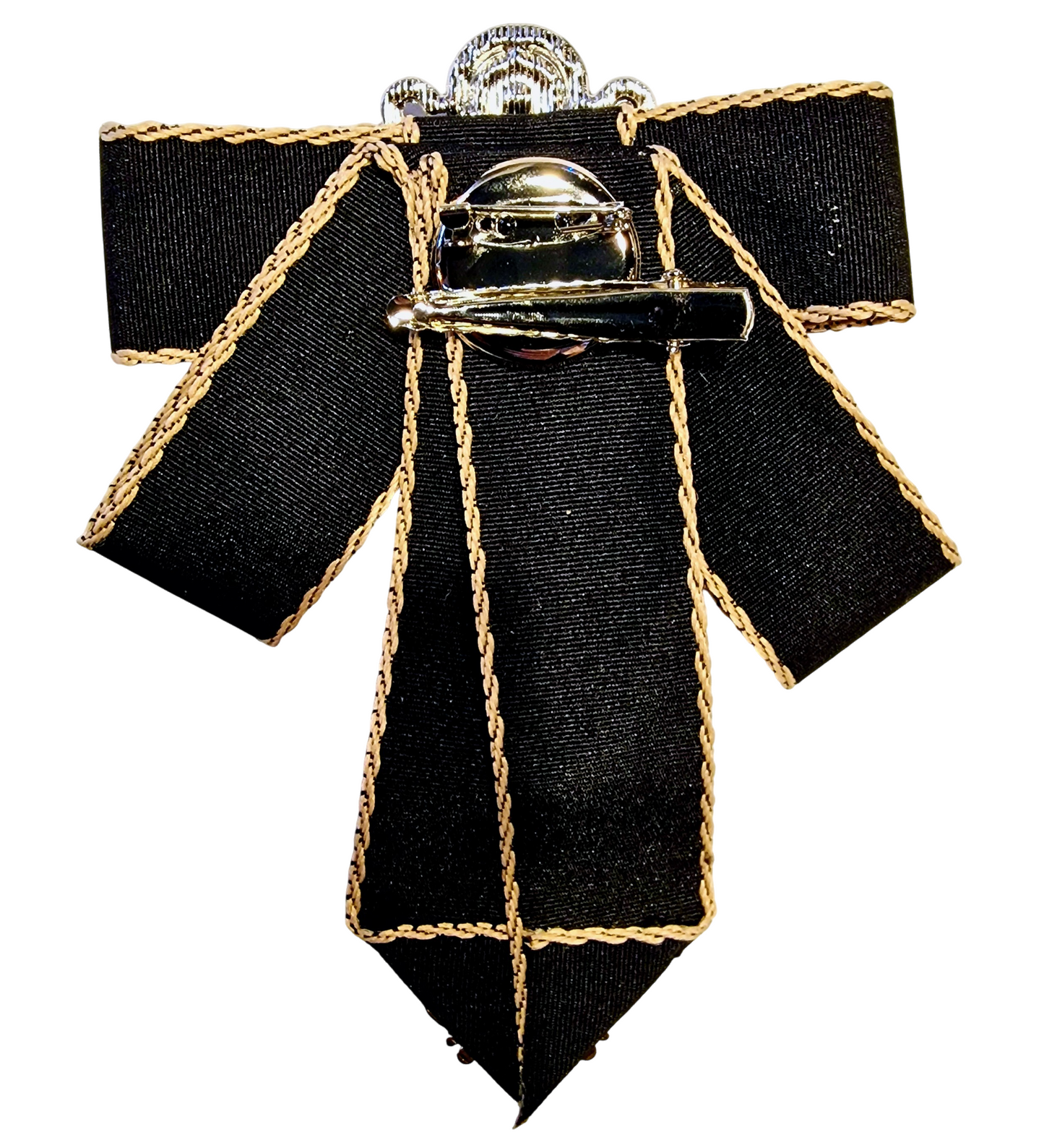 Gothic barocke Brosche Haarschmuck mit Strass und schwarzem Band