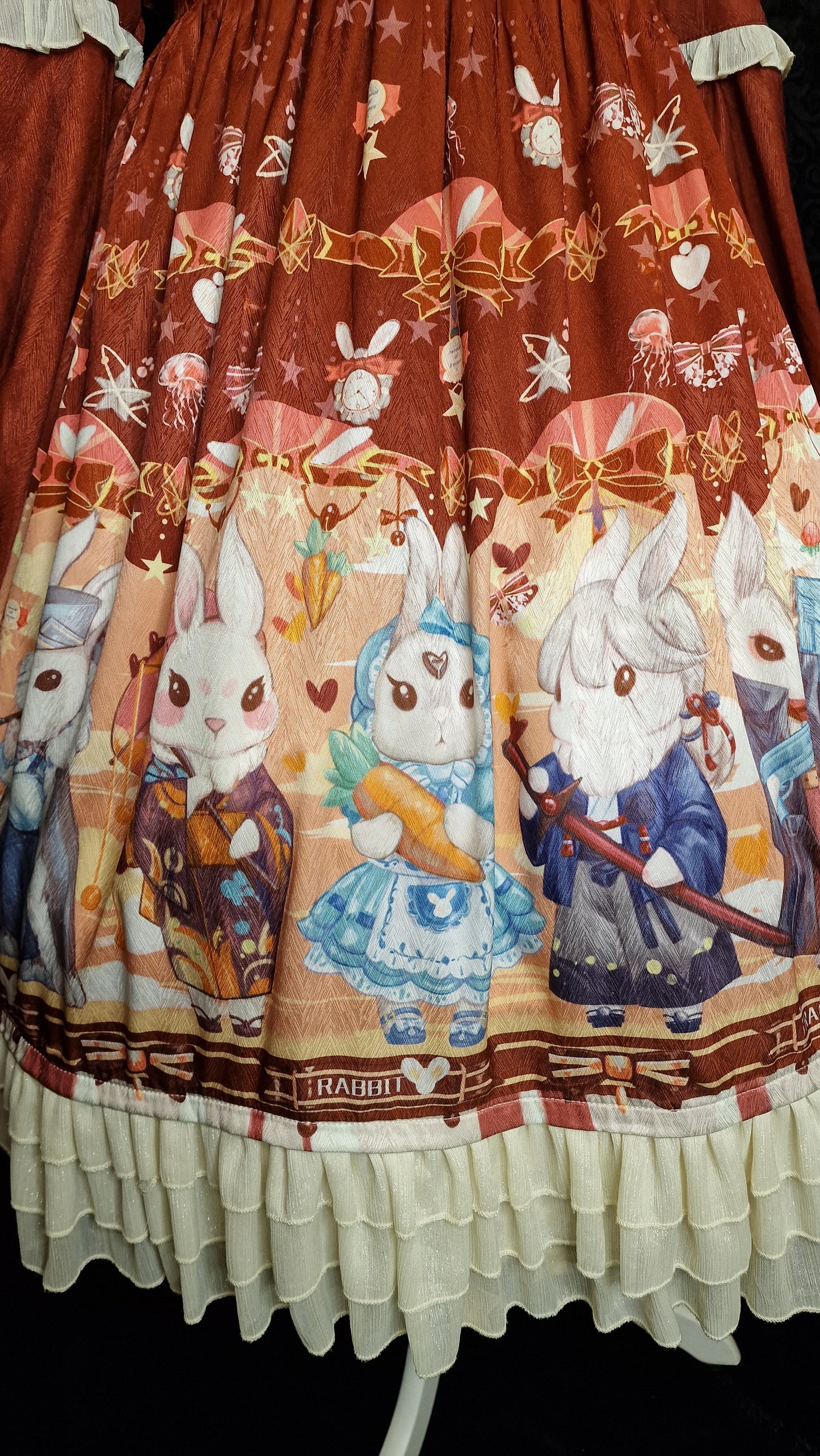 Swett Lolita Kleid – „Gentle Rabbit“ (Rust Red) Gr. L Hasenmotiv