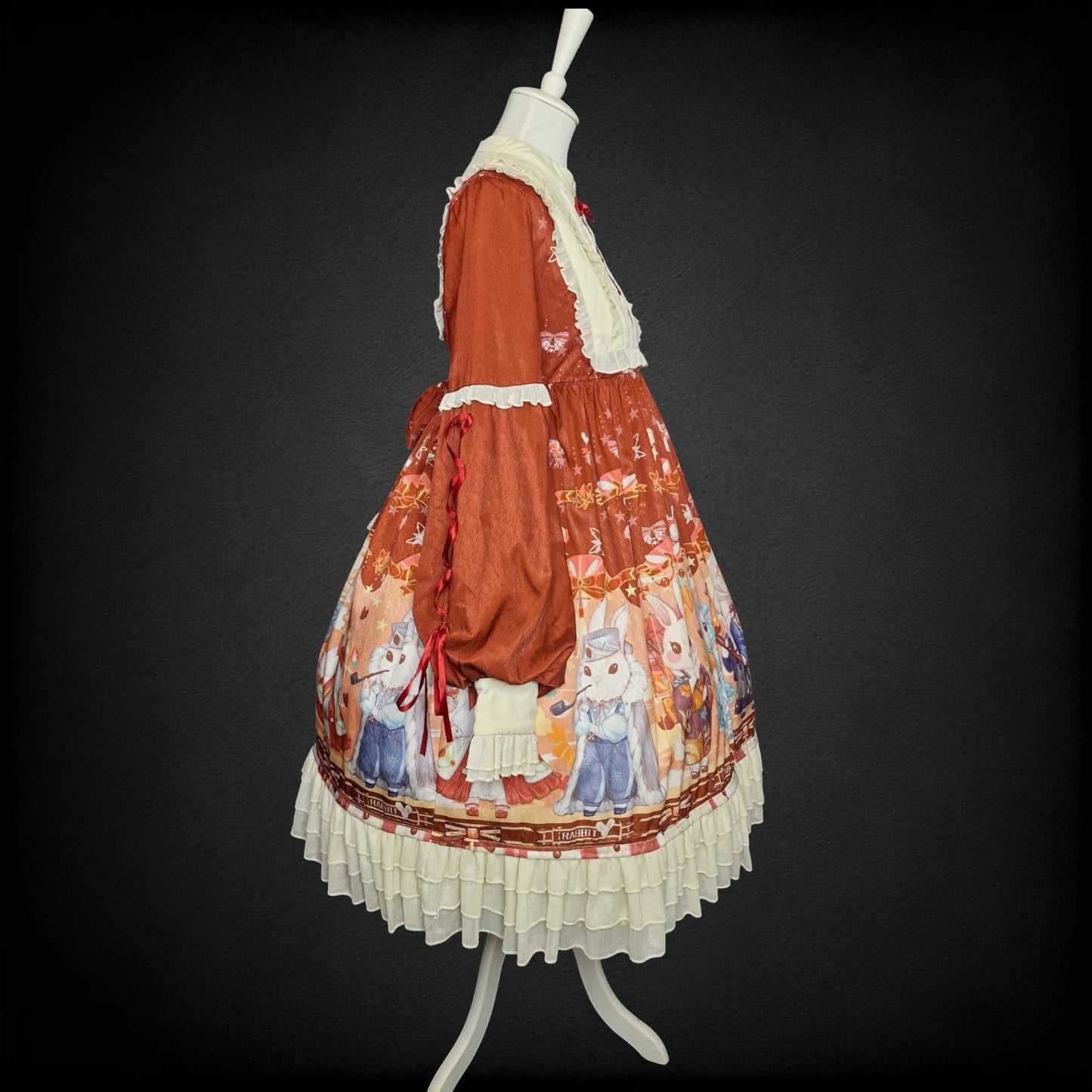 Swett Lolita Kleid – „Gentle Rabbit“ (Rust Red) Gr. L Hasenmotiv