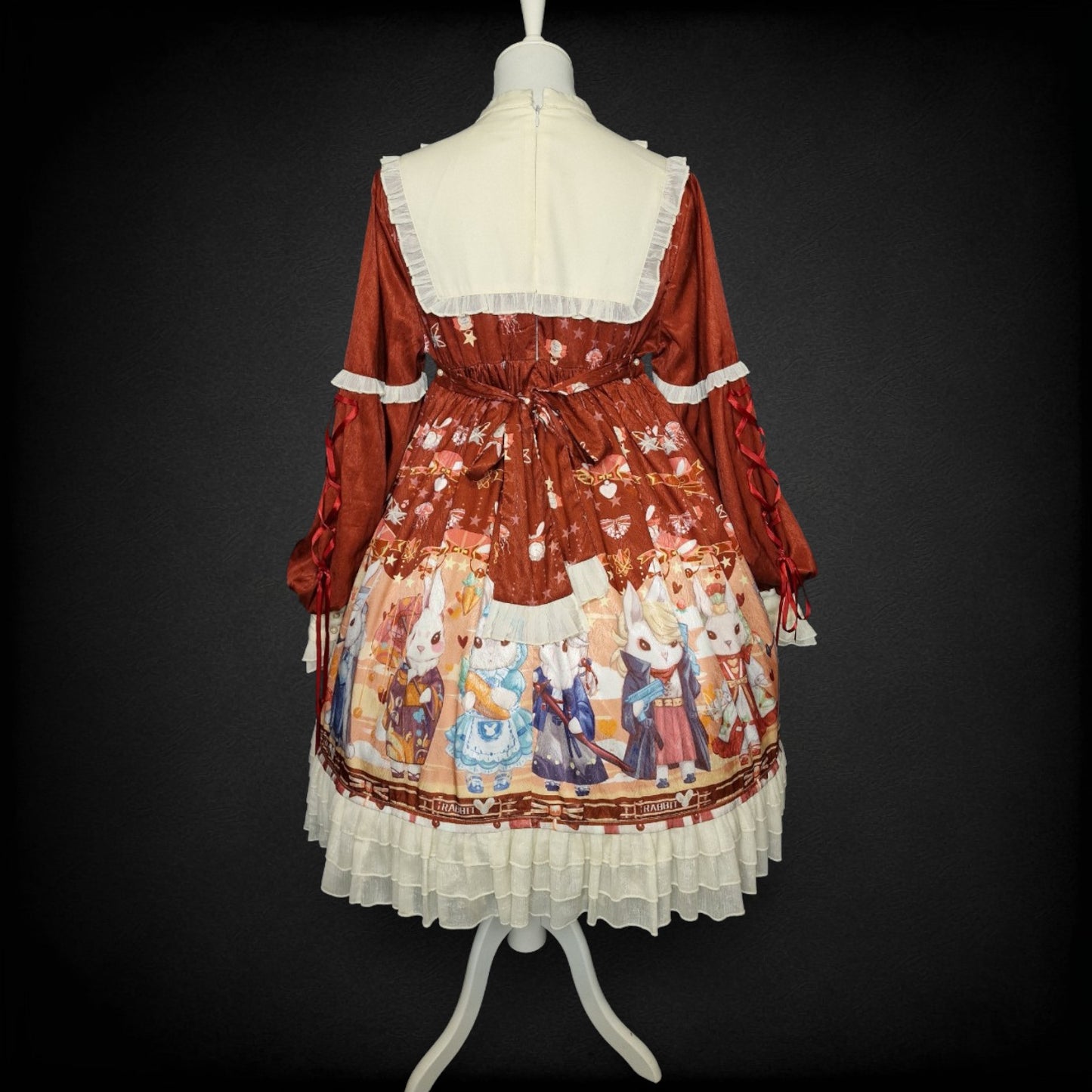 Swett Lolita Kleid – „Gentle Rabbit“ (Rust Red) Gr. L Hasenmotiv