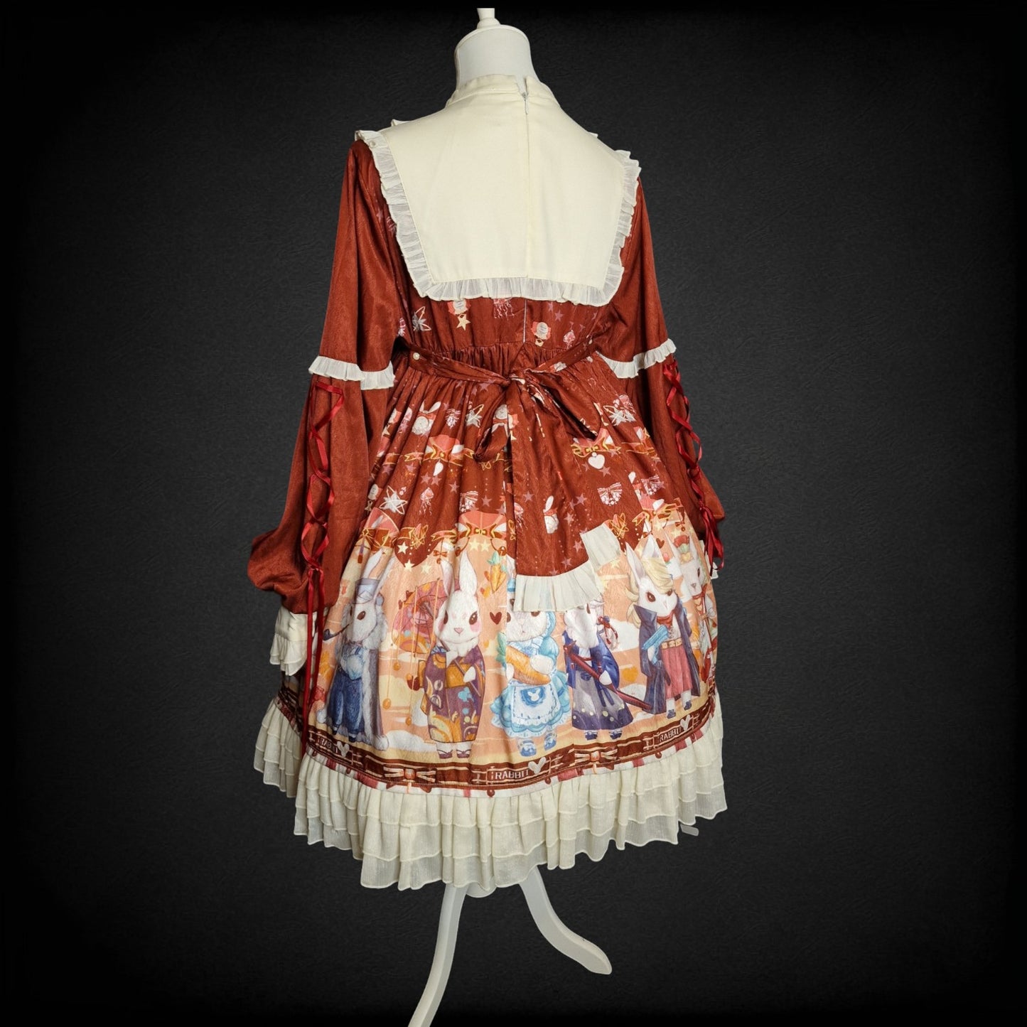 Swett Lolita Kleid – „Gentle Rabbit“ (Rust Red) Gr. L Hasenmotiv