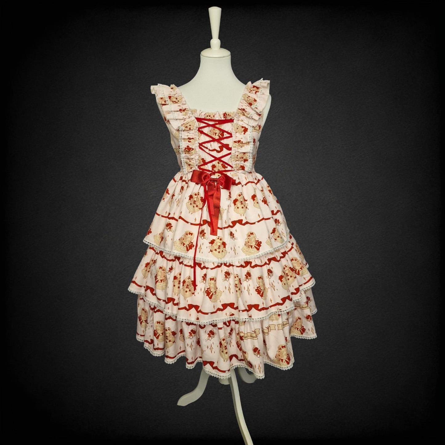 Kawaii Sweet Lolita Stufen-JSK – „Bärchen & Schleifen“-Print Gr. L