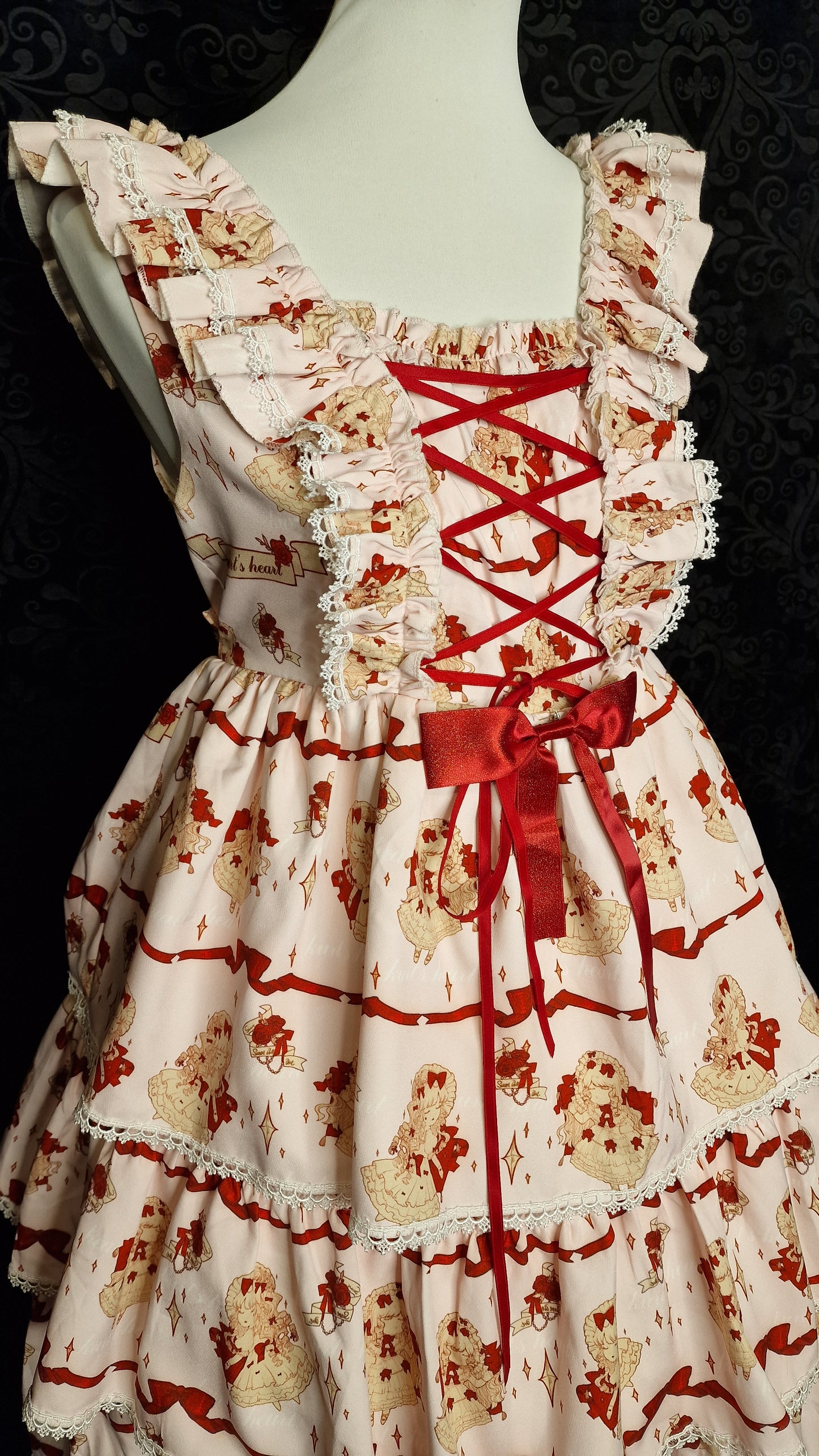 Kawaii Sweet Lolita Stufen-JSK – „Bärchen & Schleifen“-Print Gr. L