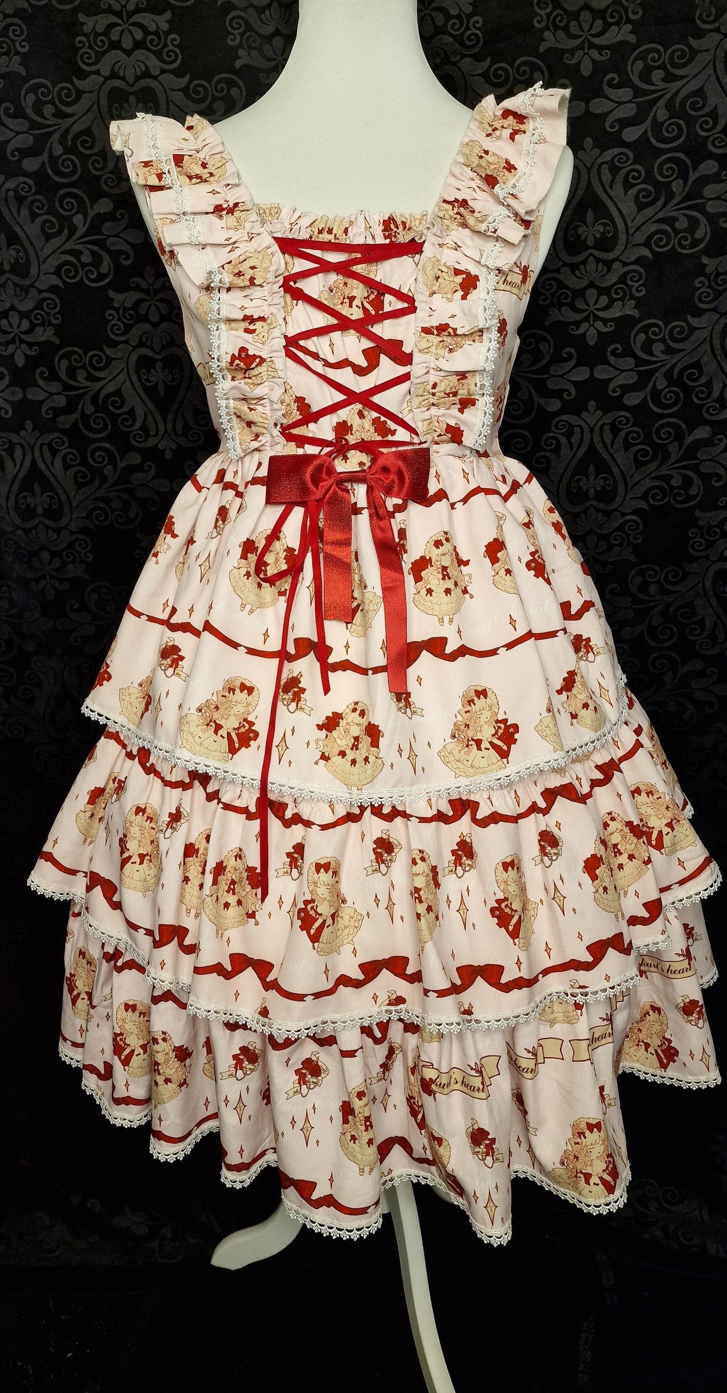 Kawaii Sweet Lolita Stufen-JSK – „Bärchen & Schleifen“-Print Gr. L