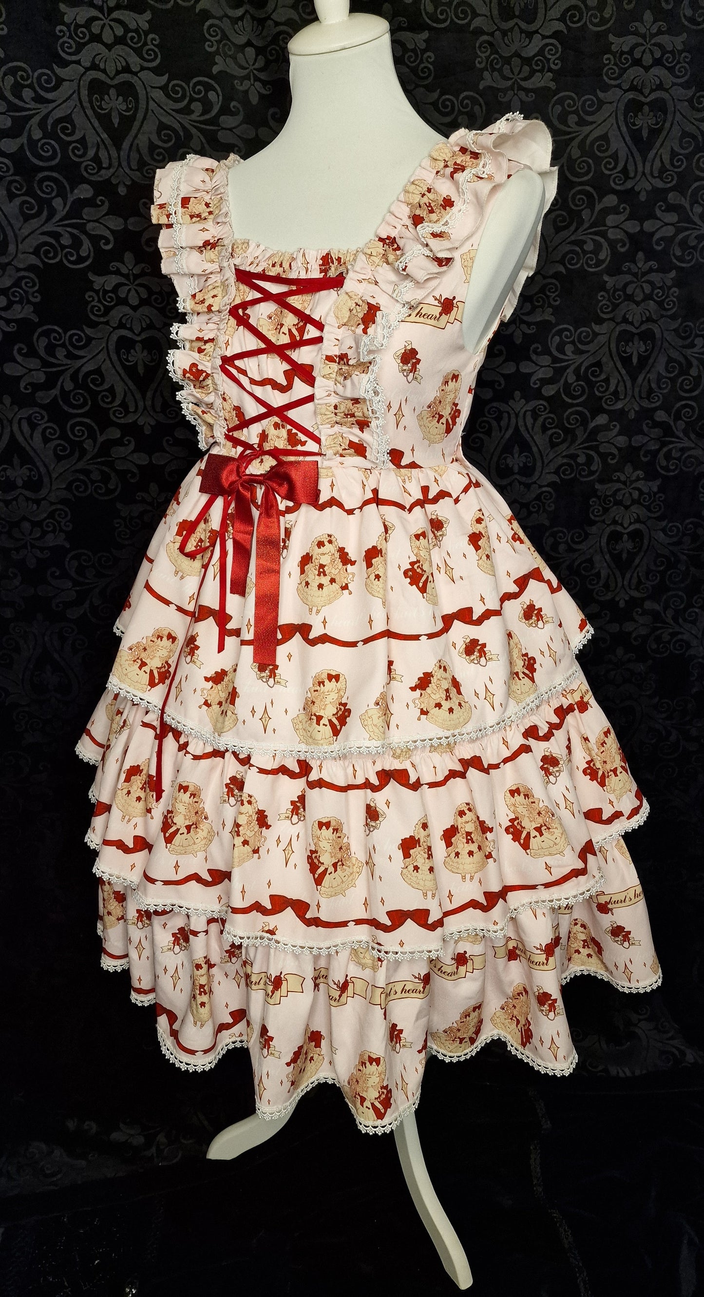 Kawaii Sweet Lolita Stufen-JSK – „Bärchen & Schleifen“-Print Gr. L