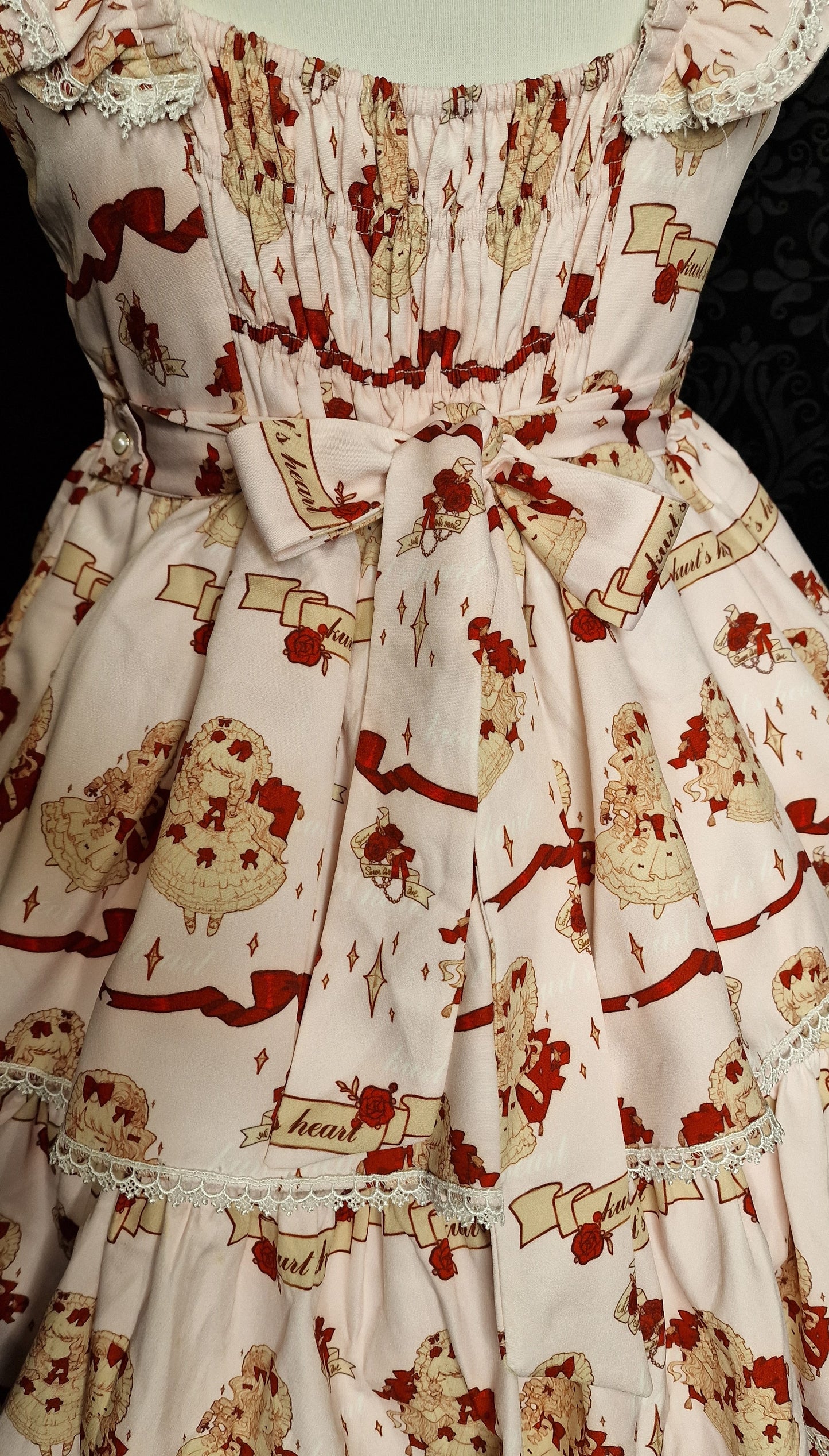 Kawaii Sweet Lolita Stufen-JSK – „Bärchen & Schleifen“-Print Gr. L